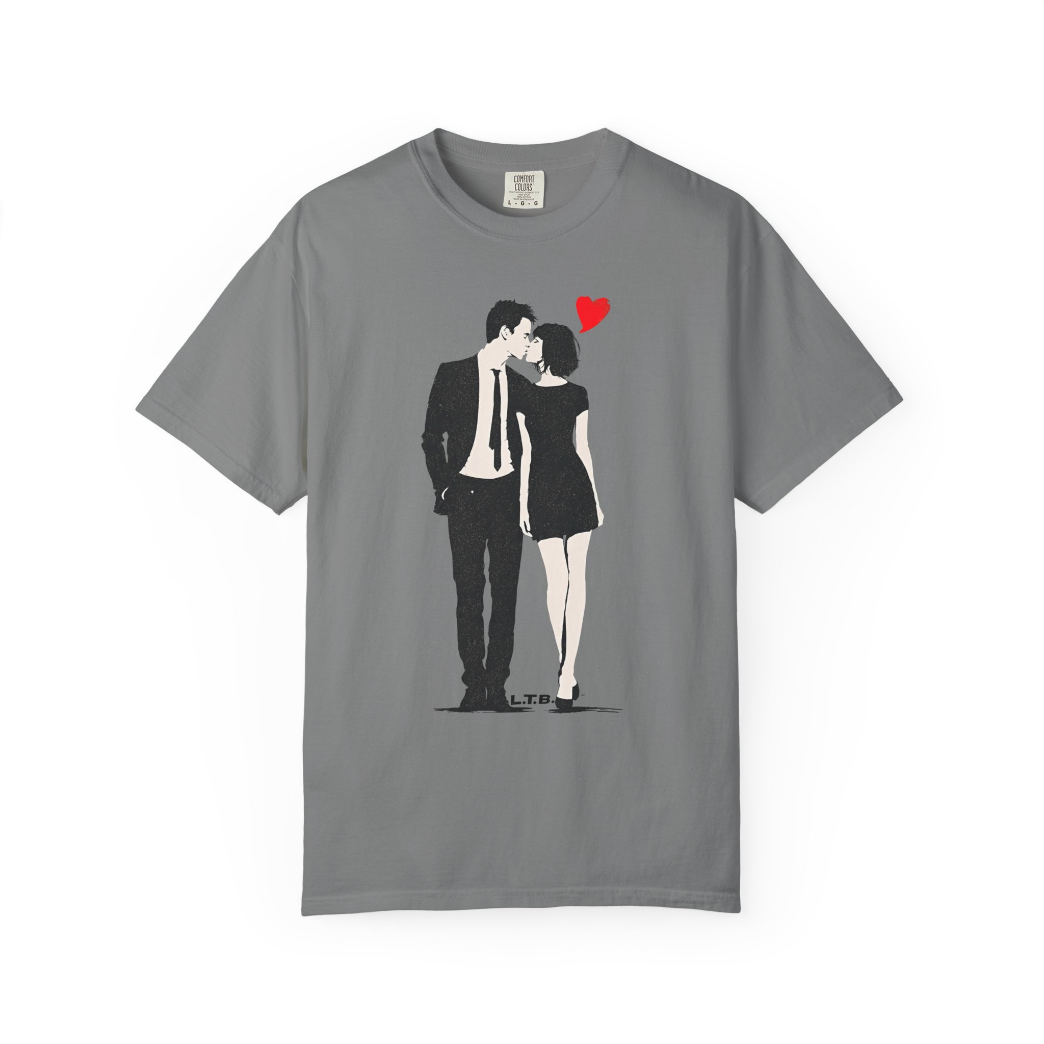 Couple Kiss T-Shirt — Retro Silhouette with Red Heart (Valentine’s Day, Romantic Tee) - Image 5