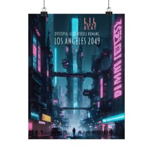 2049 Los Angeles, Cyberpunk Neon City Matte Poster | Vertical Futuristic Cityscape
