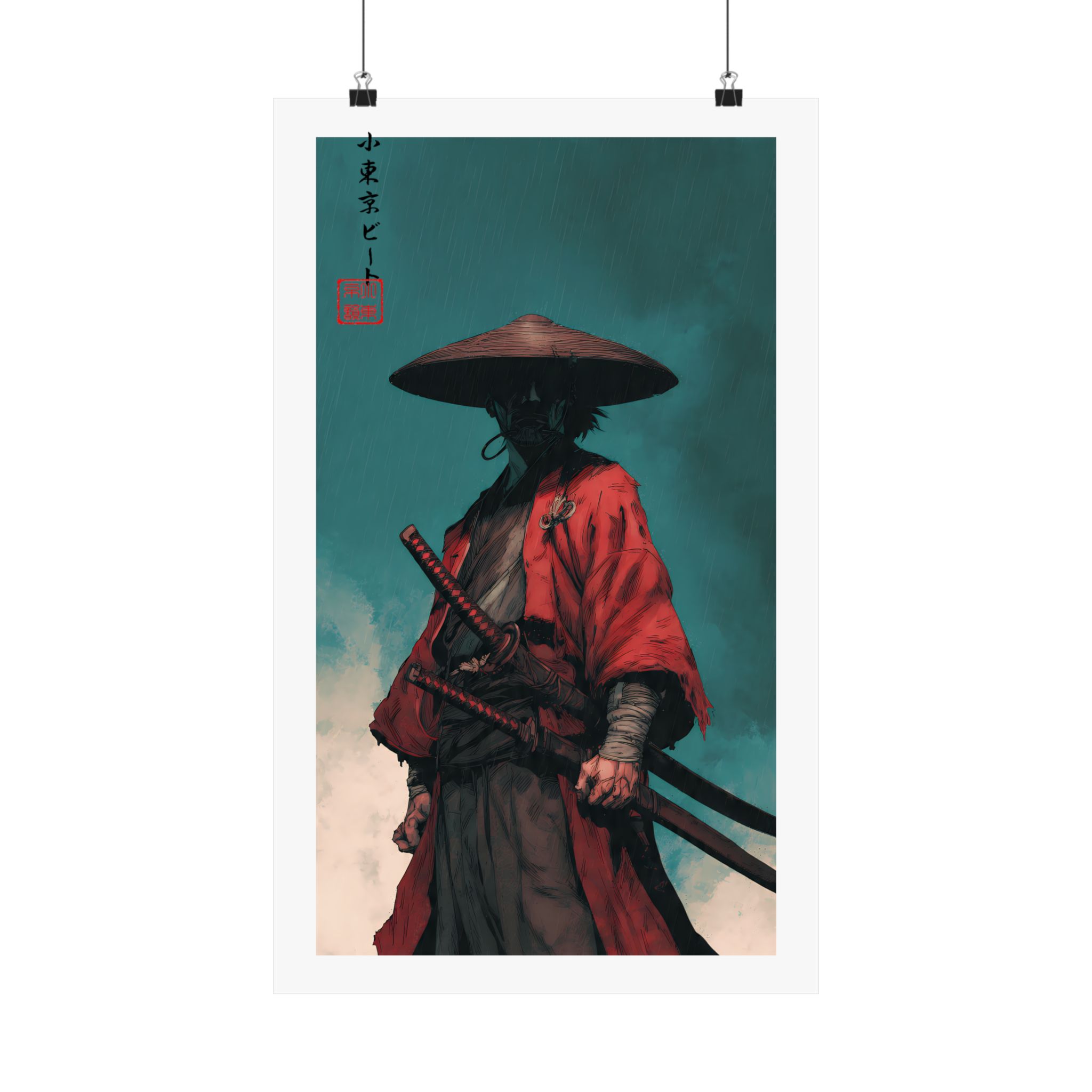 Red Ronin Samurai Poster — Rain-Soaked Warrior Art Print - Image 6