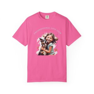 Dog Lover T-Shirt — Cute Girl "Unconditional Love Club" Happy Joy Tee, t7