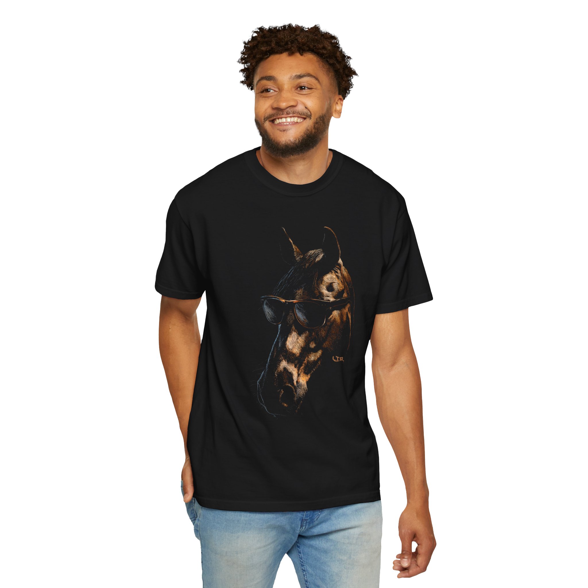 Cool Horse Sunglasses T-Shirt – Moody Animal Graphic K.A.T. Tee - Image 2