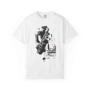 Abstract Jazz Saxophone Music T-Shirt — Expressive Sax Graphic Tee