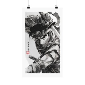 Samurai Ninja Art Poster – Black and White Japanese Wall Print