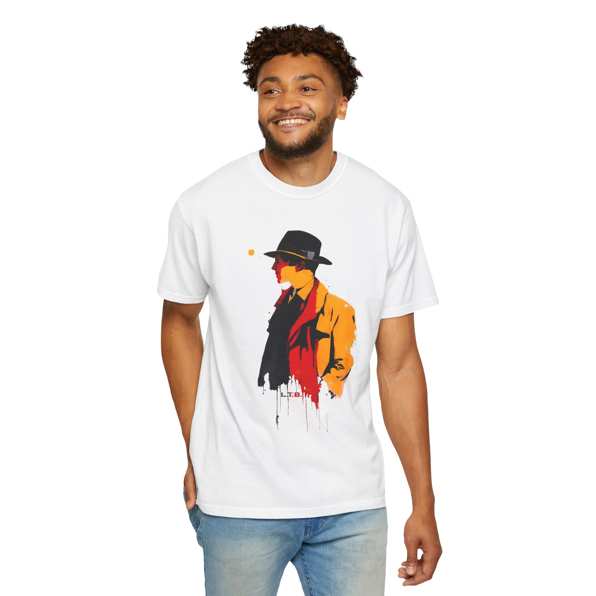 Mystery Noir Street Art Tee — Stylized Fedora Silhouette T-Shirt - Image 2