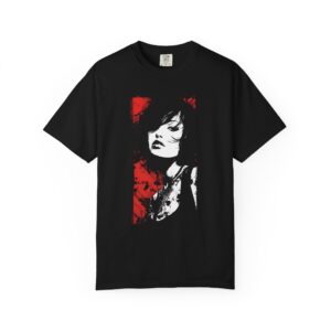 Red Noir Muse Graphic Tee | Pop Art Femme Portrait T-Shirt