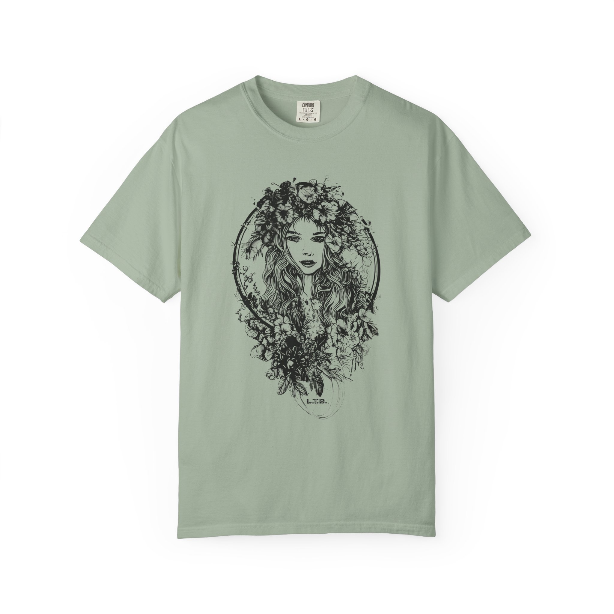 Floral Muse Portrait T-Shirt — Elegant Botanical Art Graphic Tee - Image 5