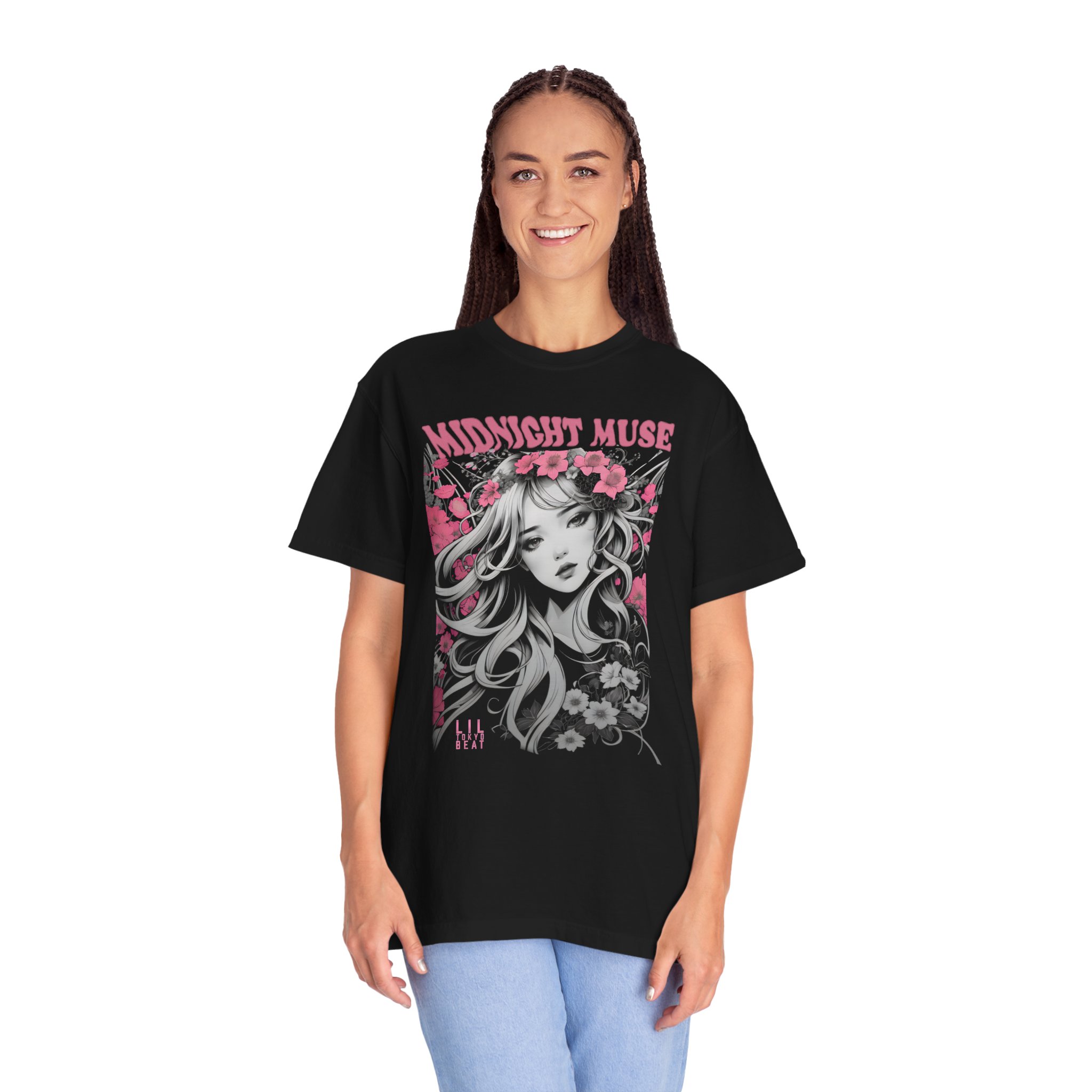 Midnight Muse Gothic Anime T-Shirt – Dark Floral Girl Art Tee by LilTokyoBeat - Image 2