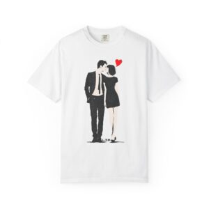 Couple Kiss T-Shirt — Retro Silhouette with Red Heart (Valentine’s Day, Romantic Tee)