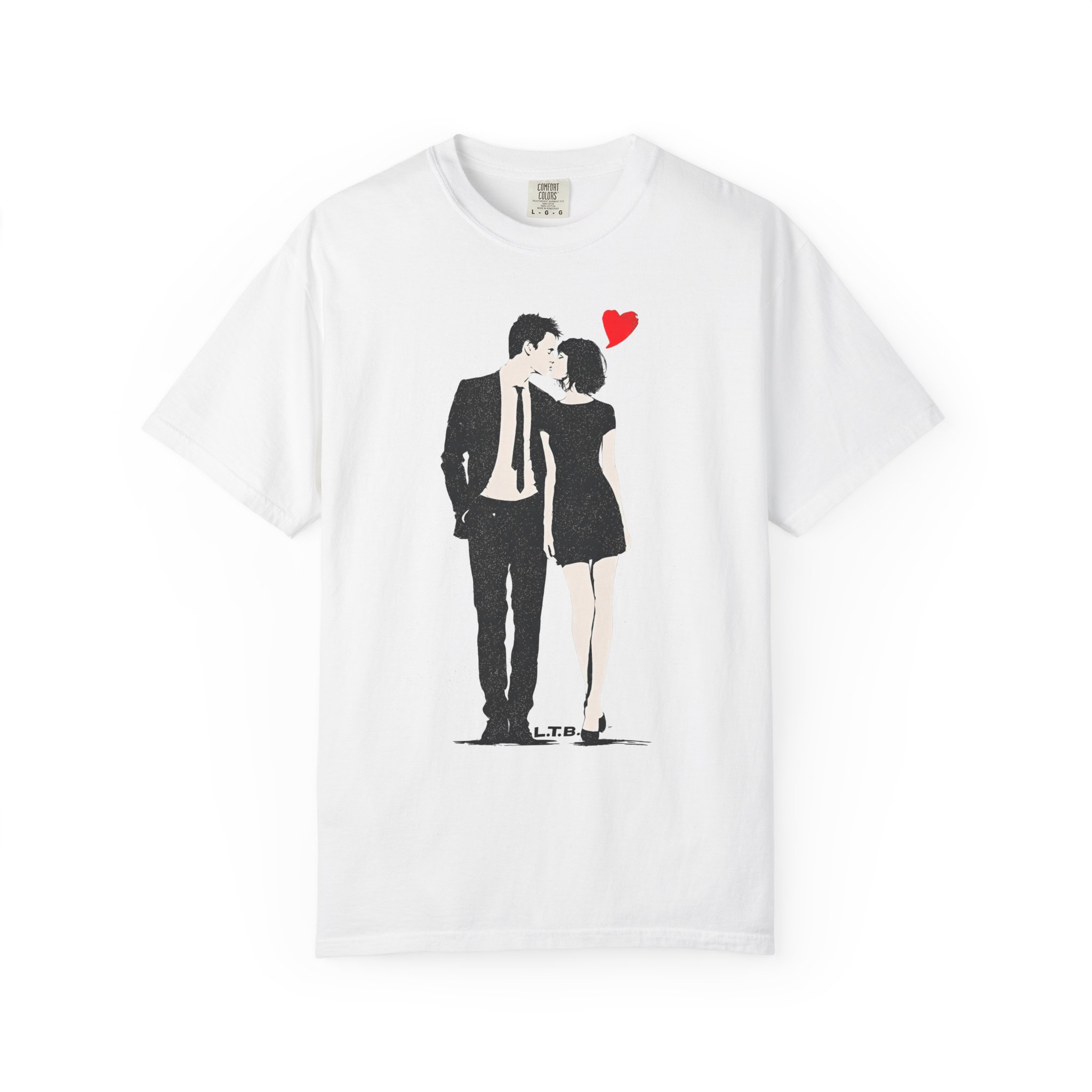Couple Kiss T-Shirt — Retro Silhouette with Red Heart (Valentine’s Day, Romantic Tee)