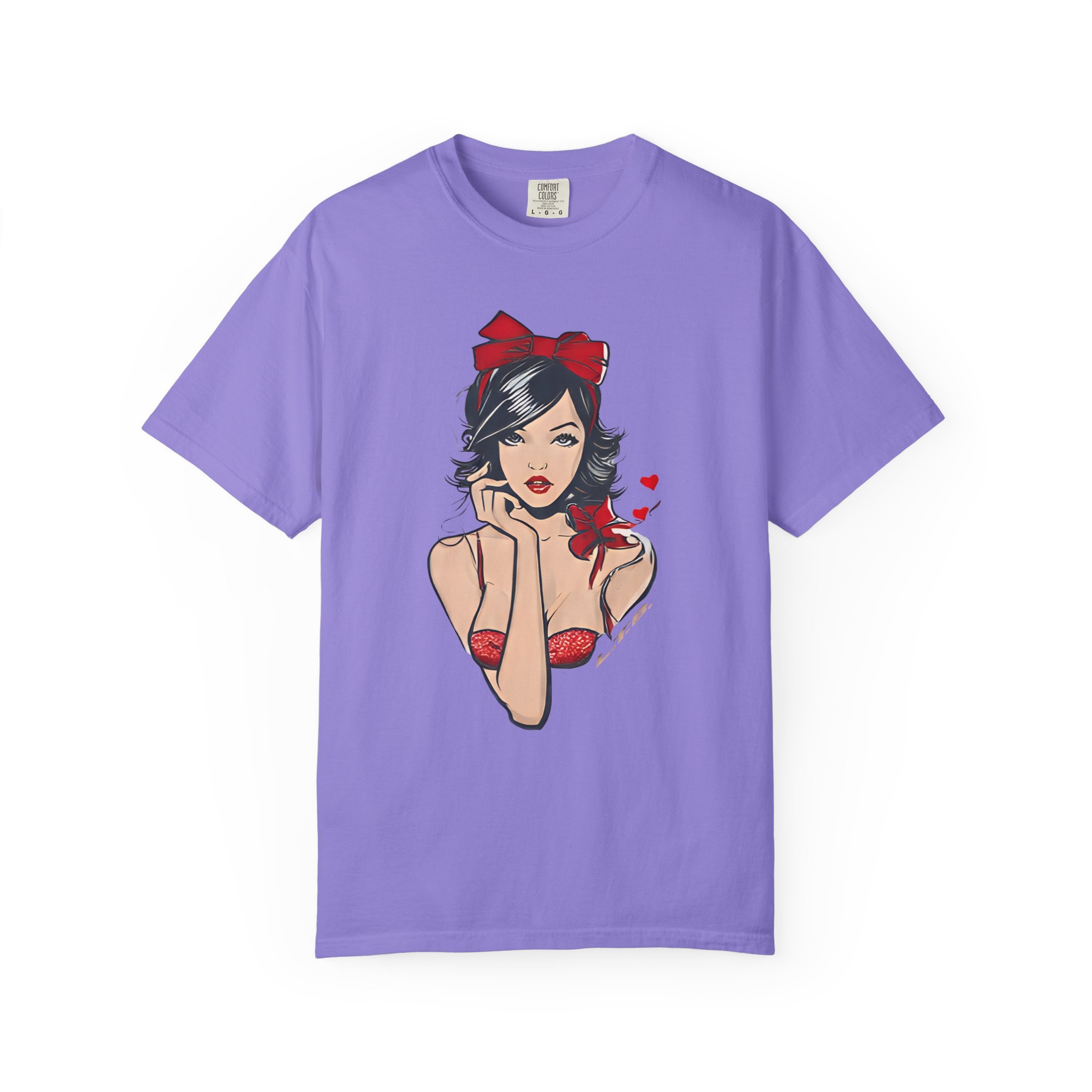 Valentine Pin-Up Girl Tee – Retro Romantic Vintage Art with Red Ribbon T-Shirt - Image 9
