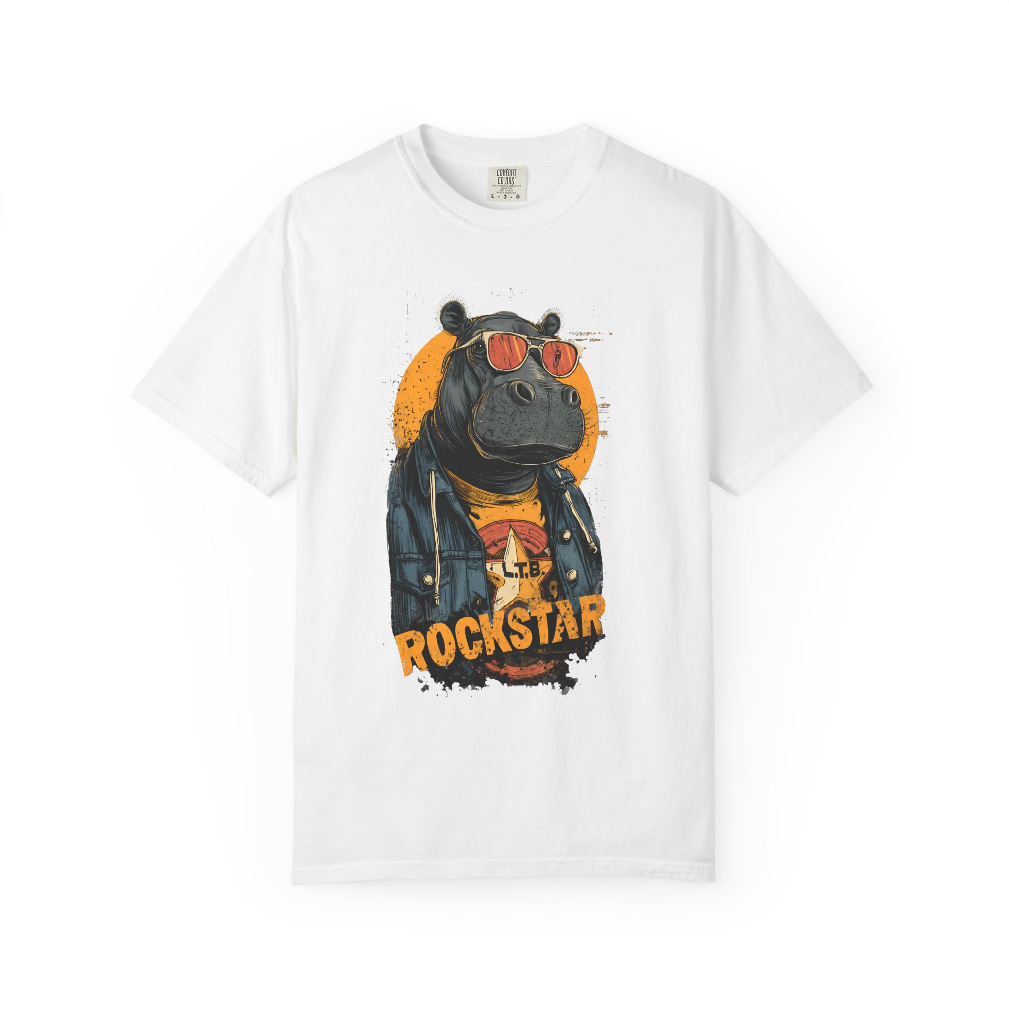Rockstar Hippo Graphic T-Shirt — Cool Animal Music Tee - Image 3