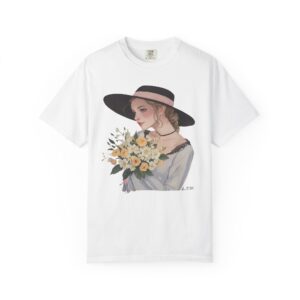 Vintage Rose Muse T-Shirt — Elegant Floral Portrait Art Tee