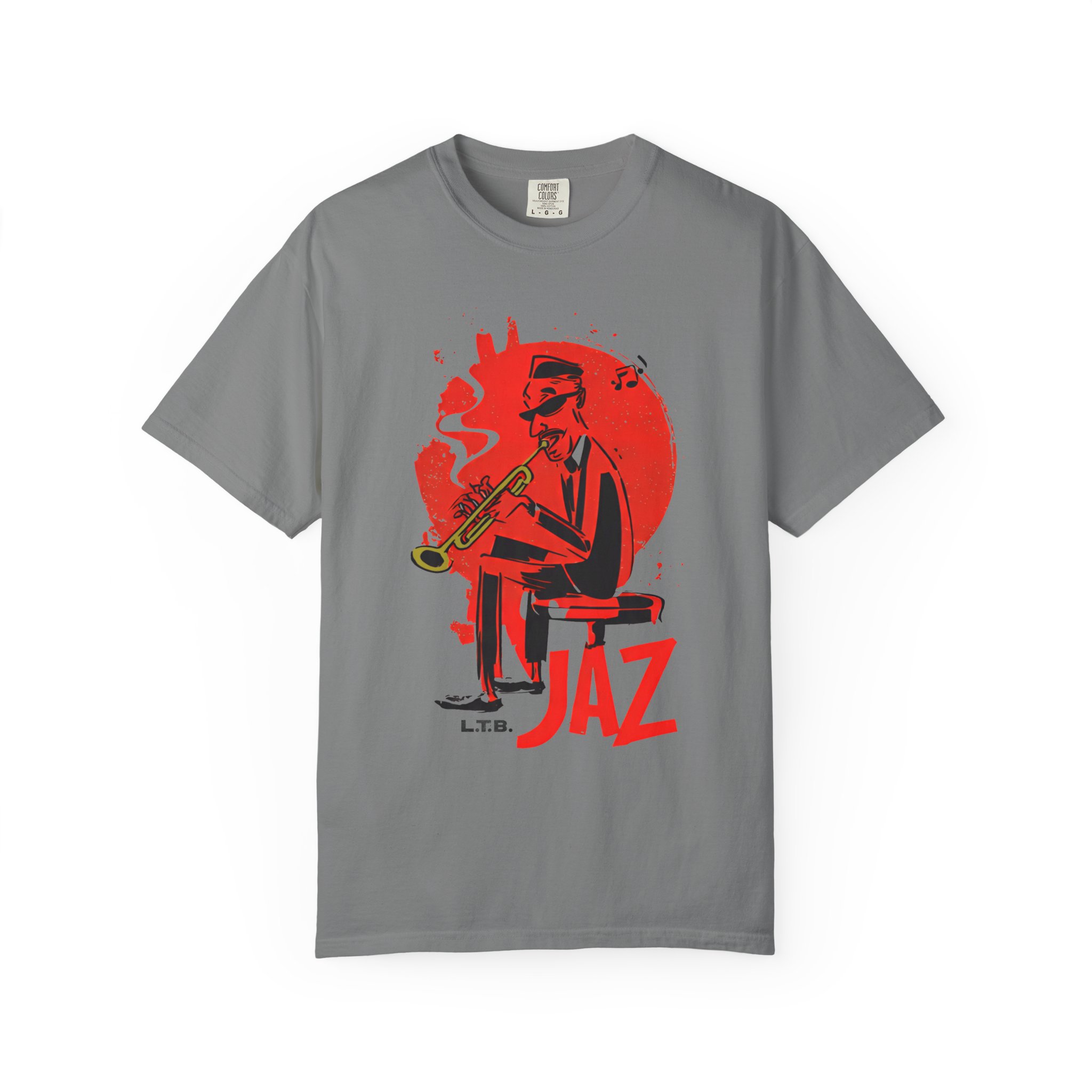 Smoky Jazz Trumpet T-Shirt — Red Circle Modern Music Art Tee - Image 4