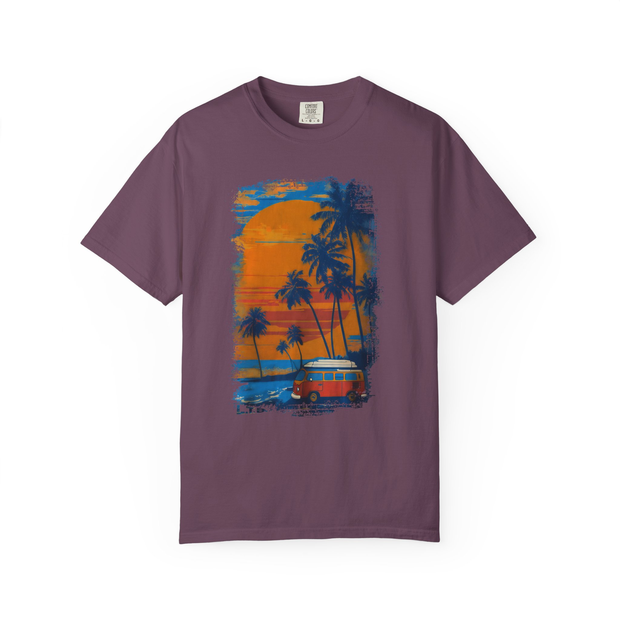 Sunset Beach Van Graphic Tee | Retro Coastal Palm Art T-Shirt - Image 13