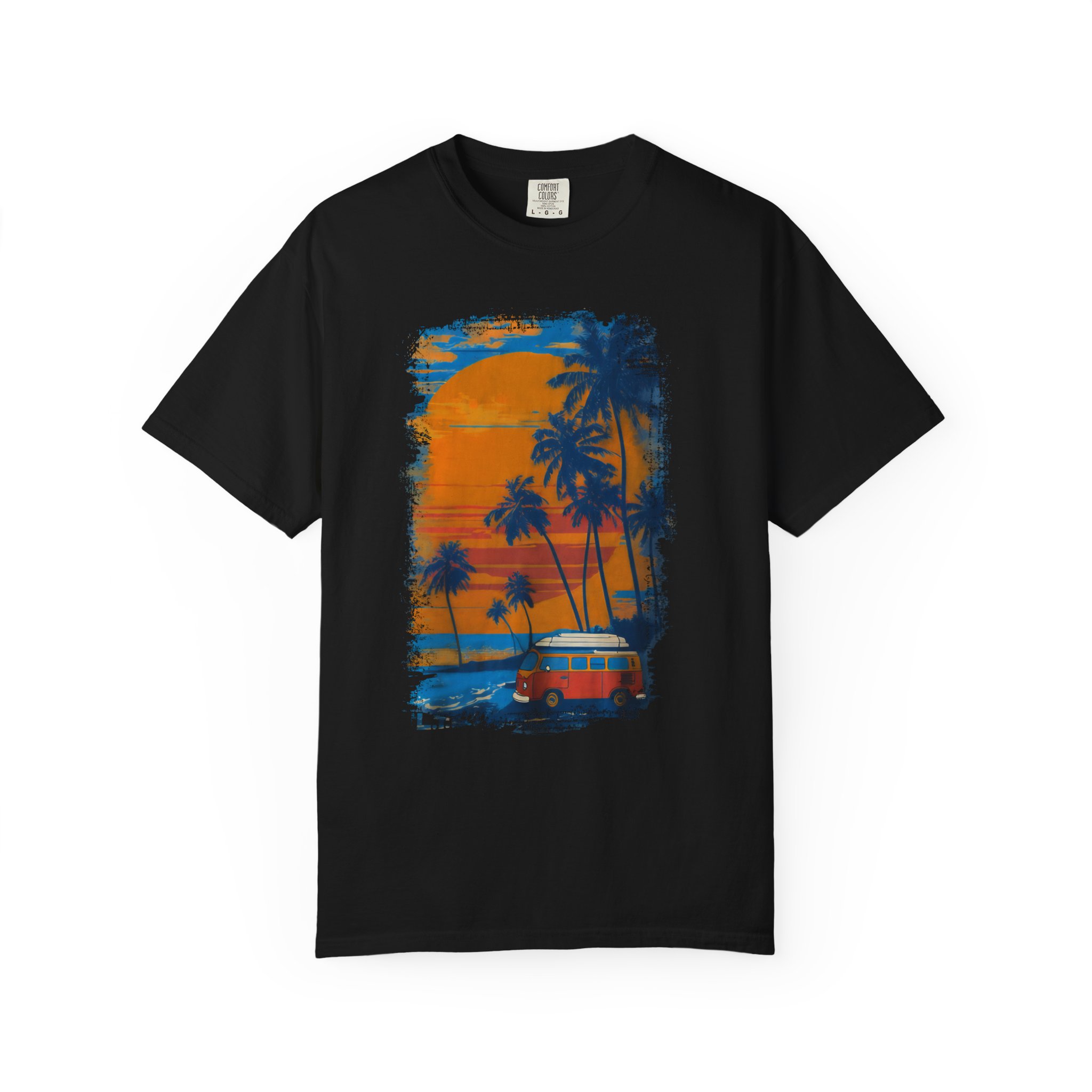 Sunset Beach Van Graphic Tee | Retro Coastal Palm Art T-Shirt - Image 9
