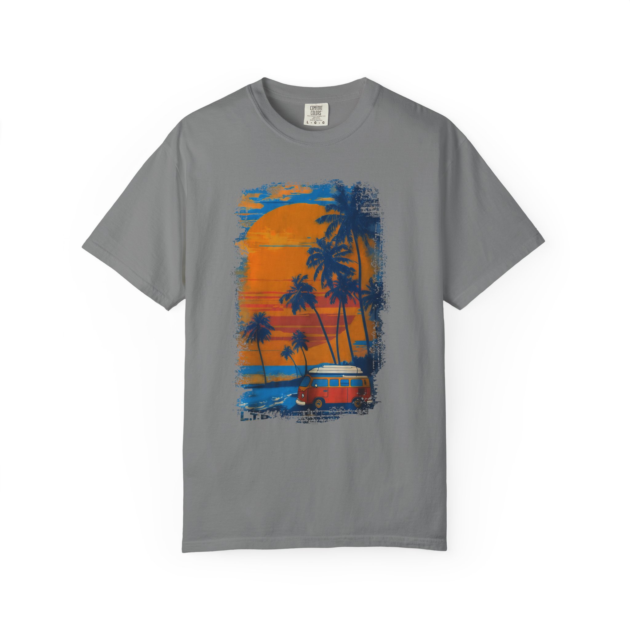 Sunset Beach Van Graphic Tee | Retro Coastal Palm Art T-Shirt - Image 3