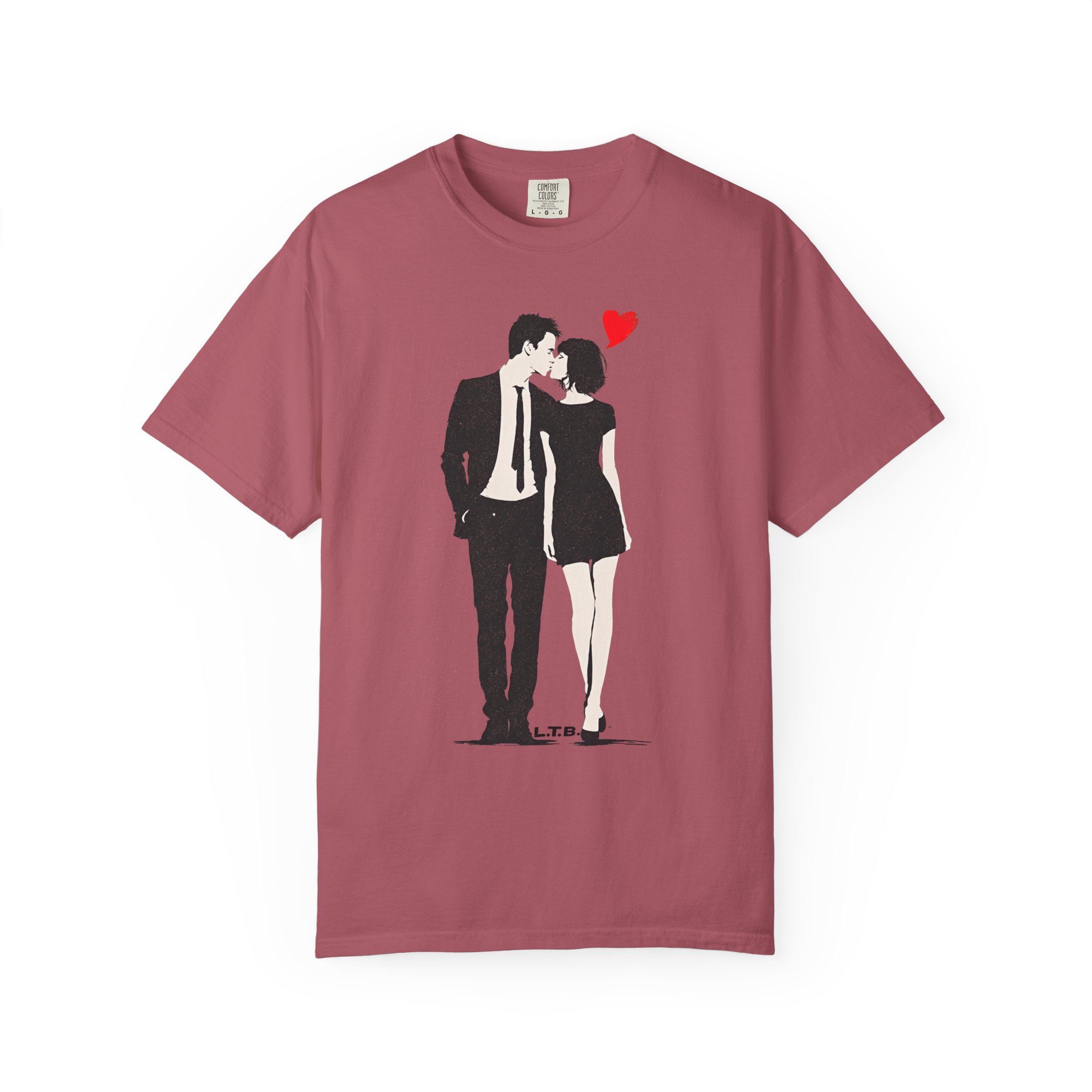 Couple Kiss T-Shirt — Retro Silhouette with Red Heart (Valentine’s Day, Romantic Tee) - Image 14