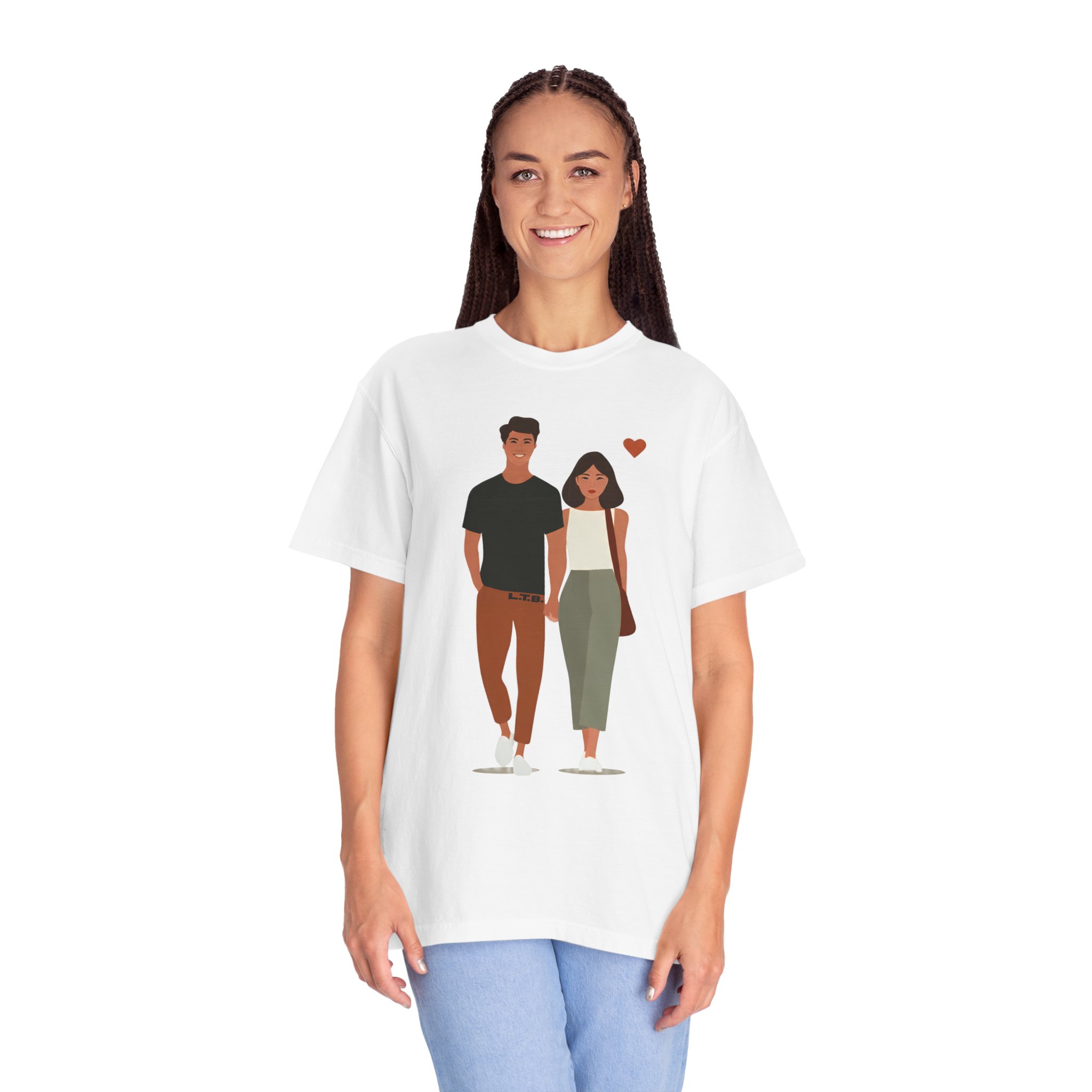 Couple Walking Illustration T-Shirt — Minimal Romantic Valentine Tee for Couples & Date Nights - Image 2