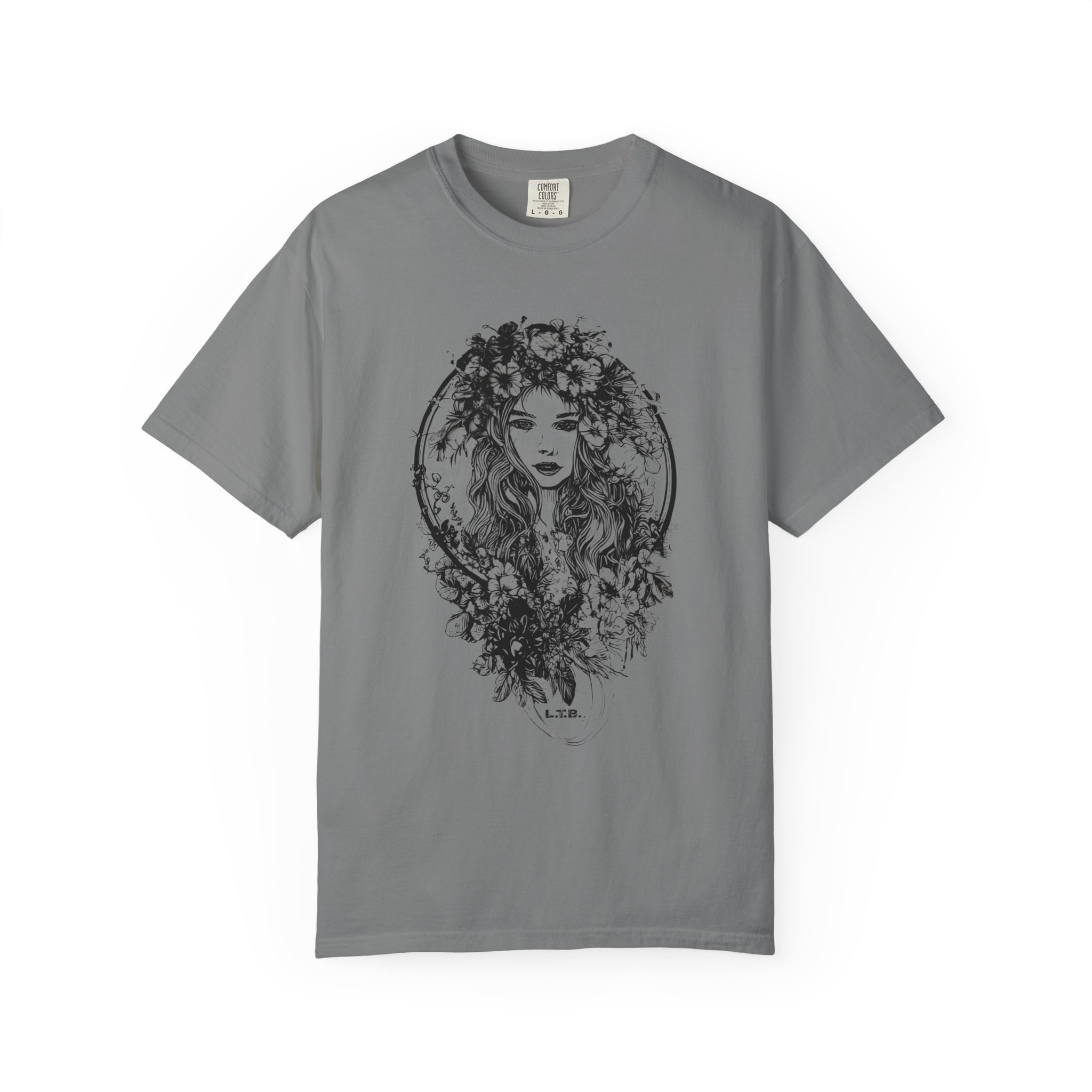 Floral Muse Portrait T-Shirt — Elegant Botanical Art Graphic Tee - Image 4