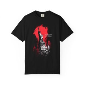 Freedom on Trial Protest T-Shirt — Statue of Liberty Political Art Tee