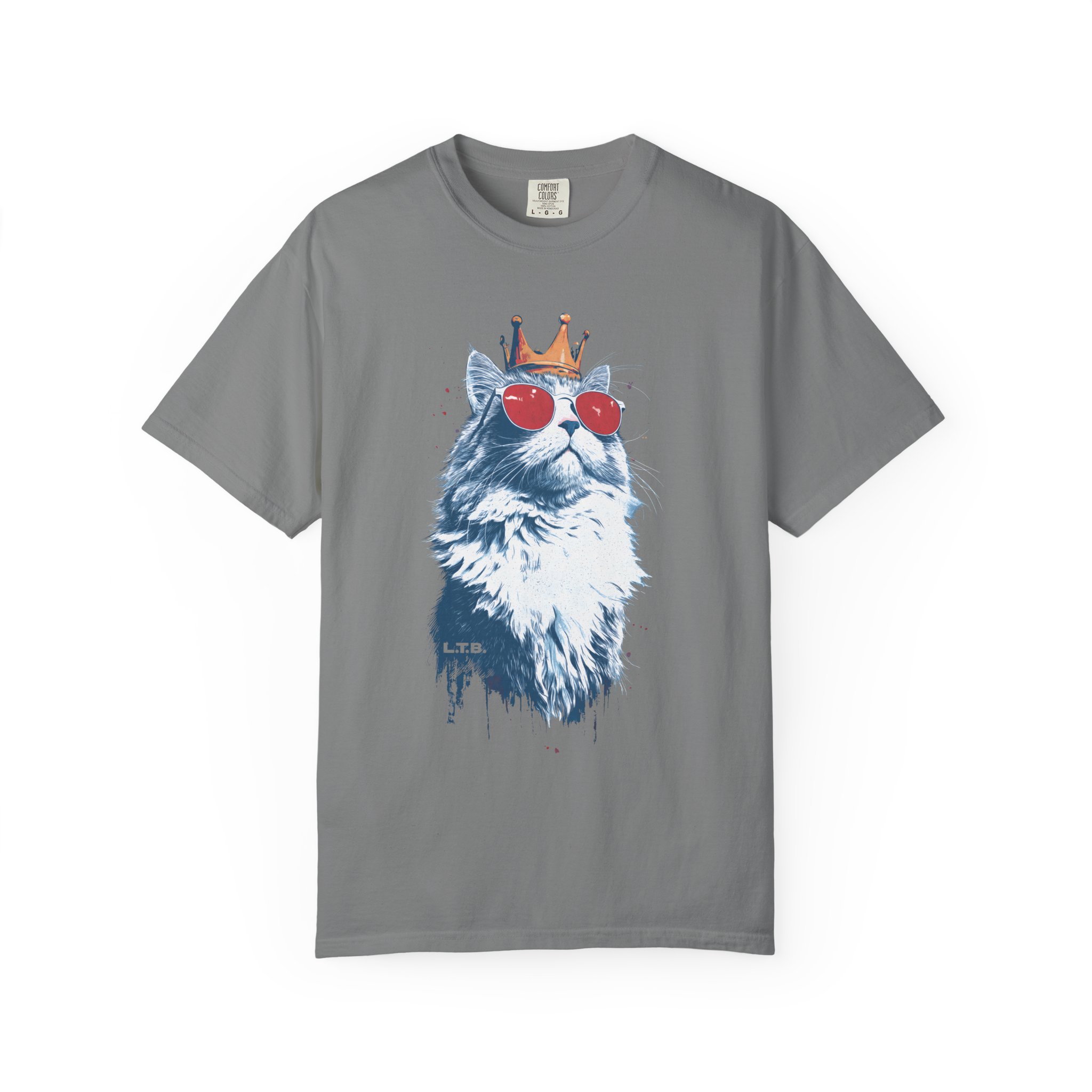 Cat King T-Shirt — Regal Cat with Crown & Sunglasses Graphic Streetwear Tee - Image 4