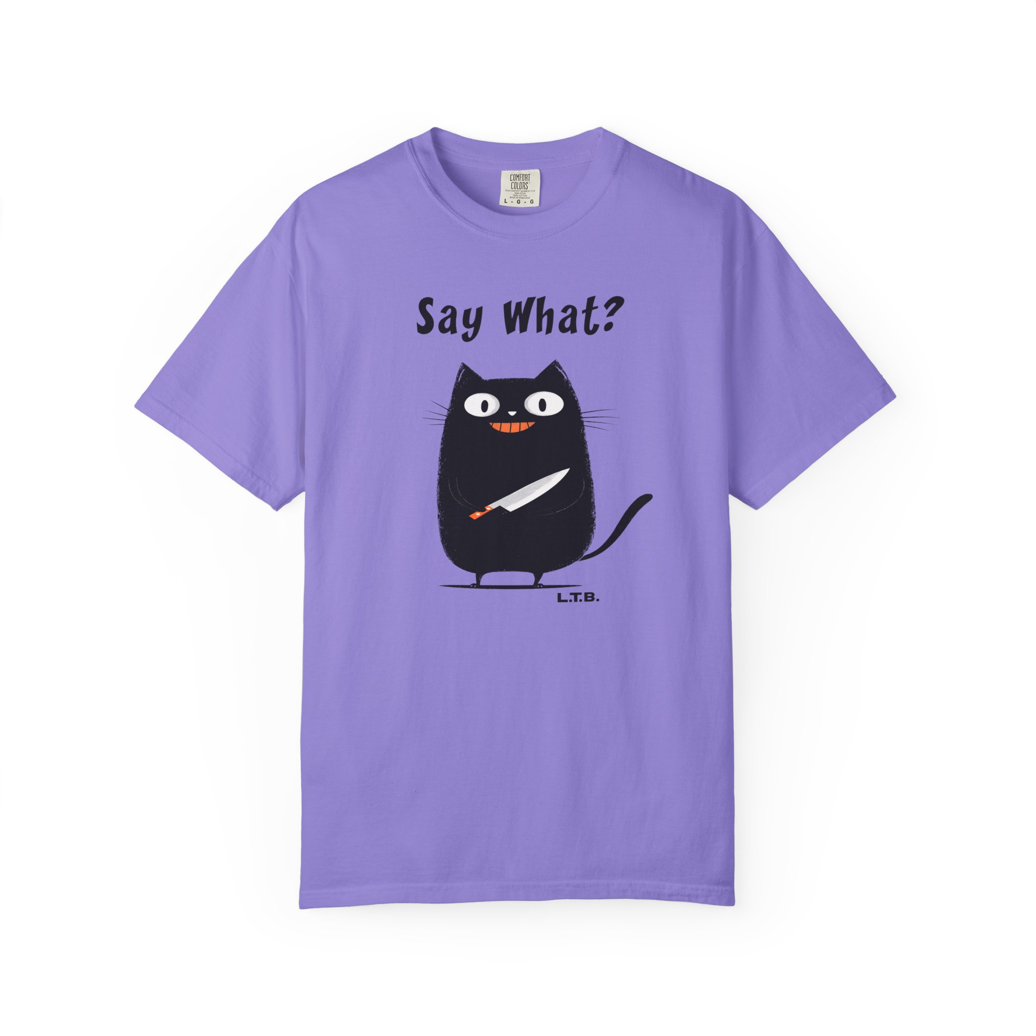 Black Cat with Knife T-Shirt — "Say What?" Funny Halloween Cat Tee - Image 12
