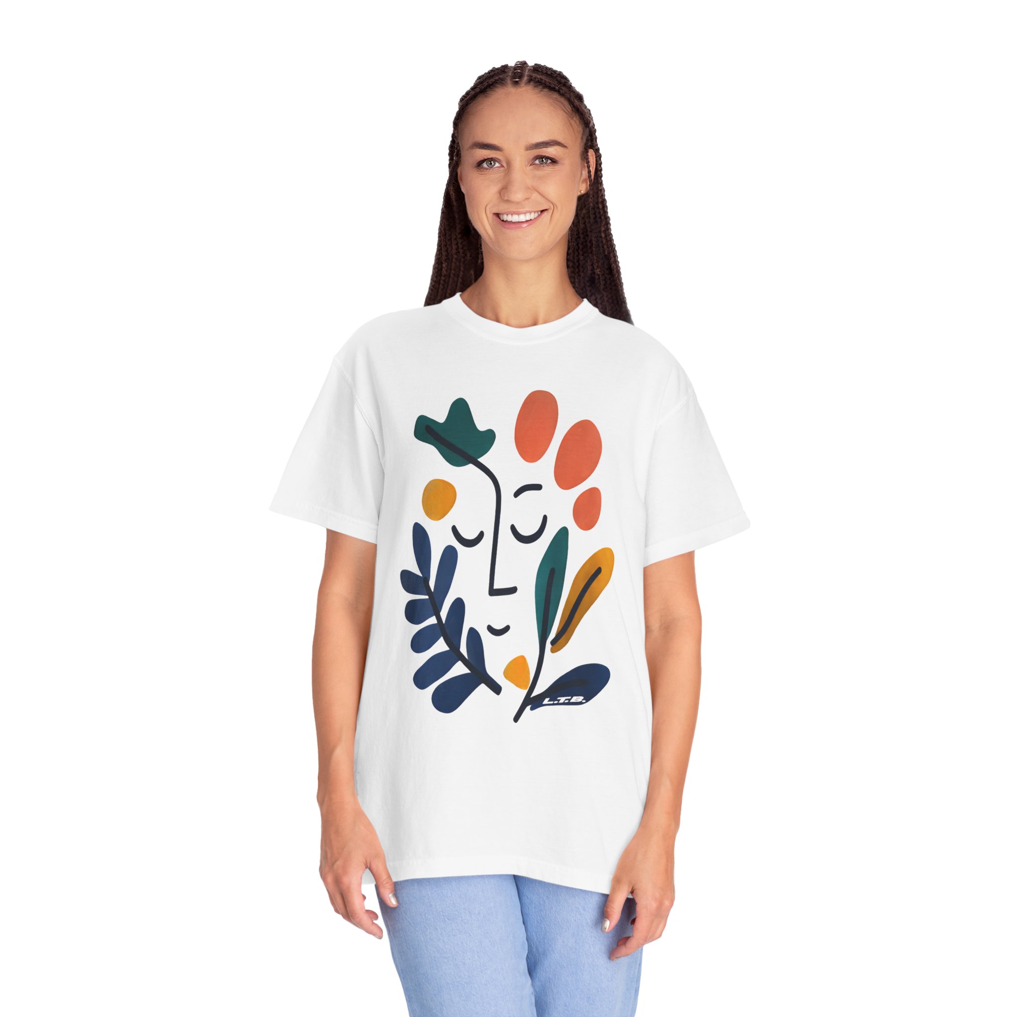 Abstract Floral Face T-Shirt — Minimalist Botanical Graphic Tee - Image 2