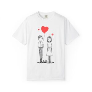 Cute Couple Illustration T-Shirt — Hand-Drawn Boy & Girl with Heart (Valentine’s Gift)