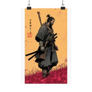 Samurai Warrior Matte Vertical Poster — Rustic Japanese Retro Art Print