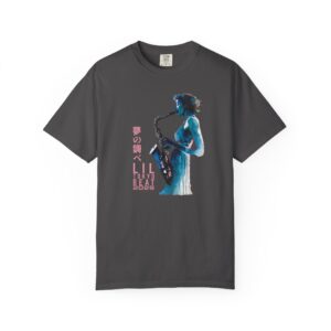 Japanese Saxophone Graphic T-shirt, Lil Tokyo Beat 2026 Tee, Dreamy Jazz Streetwear, Unisex Garment-Dyed Shirt, Music Lover Gift, t7