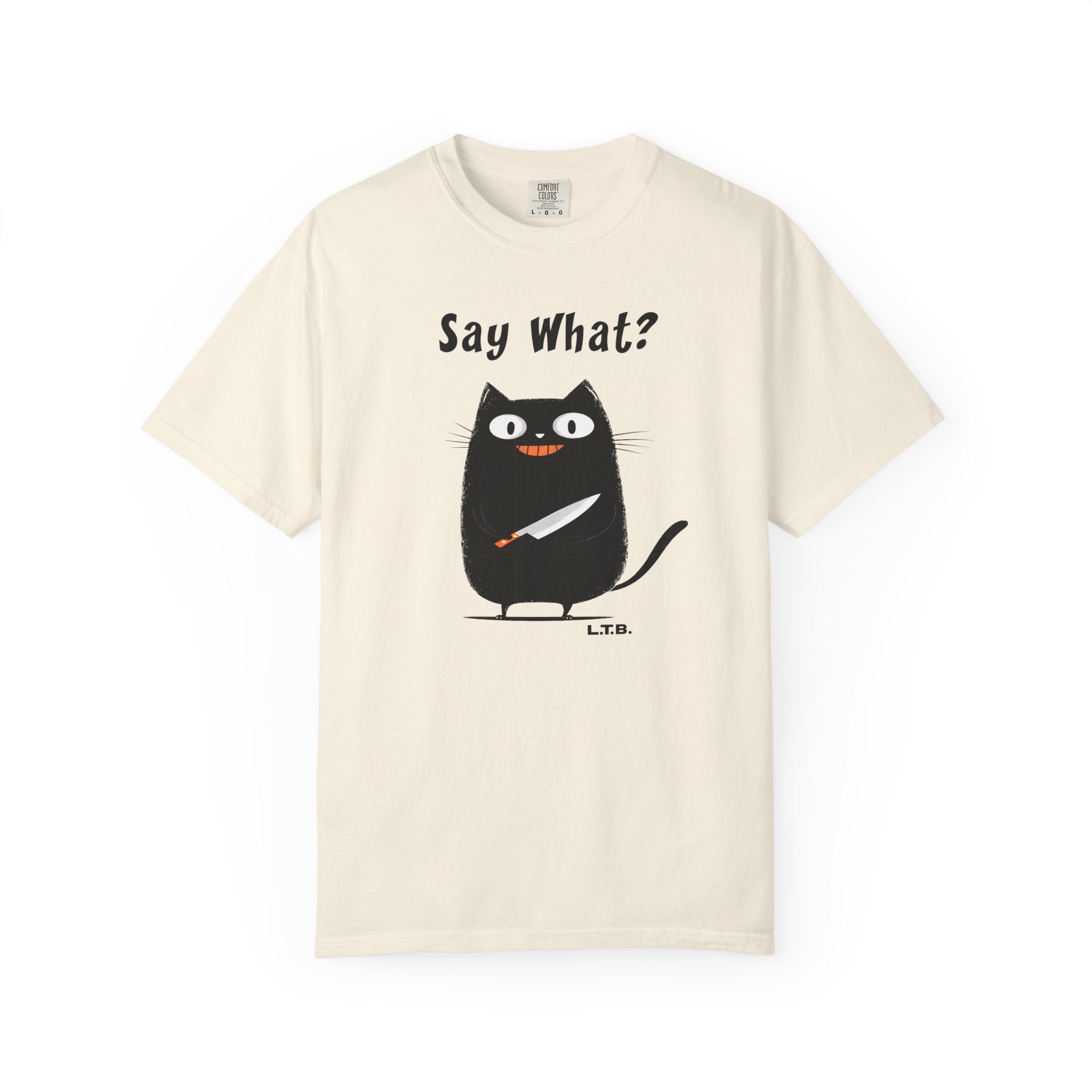 Black Cat with Knife T-Shirt — "Say What?" Funny Halloween Cat Tee - Image 3