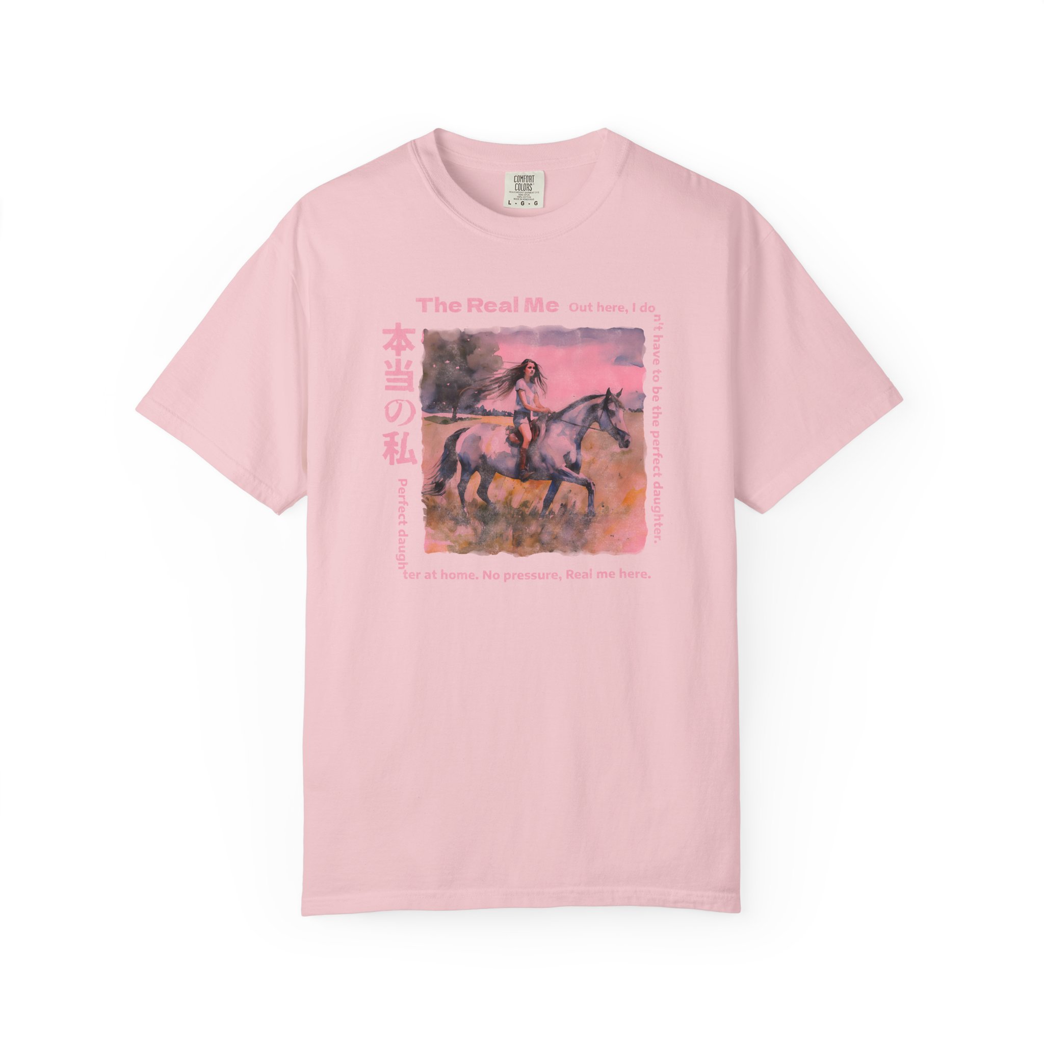 Real Me Japanese Text Artistic T-Shirt, Horse Lover Gift for Girls, Unisex Tee, Garment-Dyed Shirt, t0 - Image 11