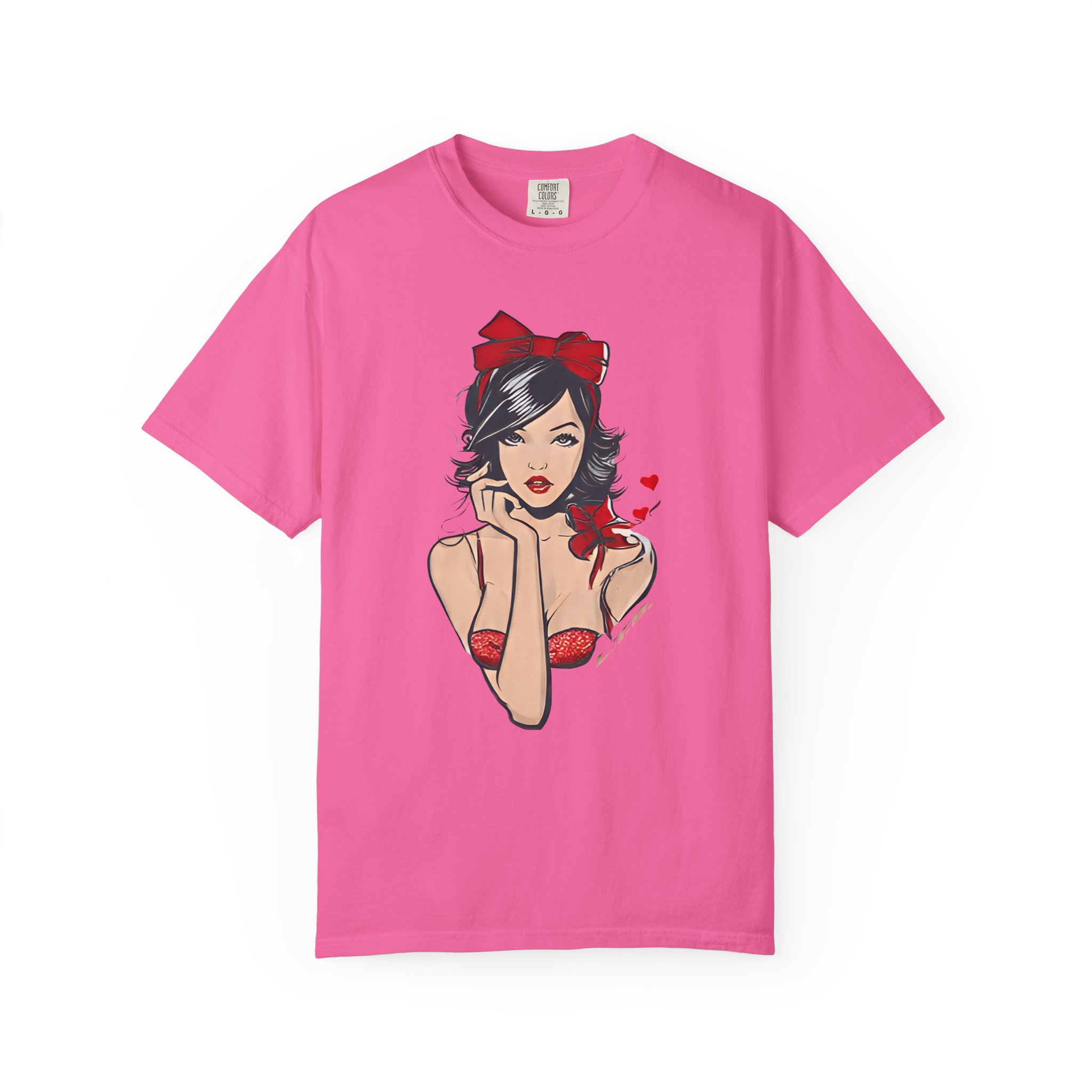 Valentine Pin-Up Girl Tee – Retro Romantic Vintage Art with Red Ribbon T-Shirt - Image 12