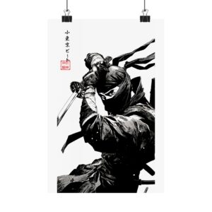Ninja Samurai Matte Vertical Poster — Black Ink Sword Warrior Wall Art