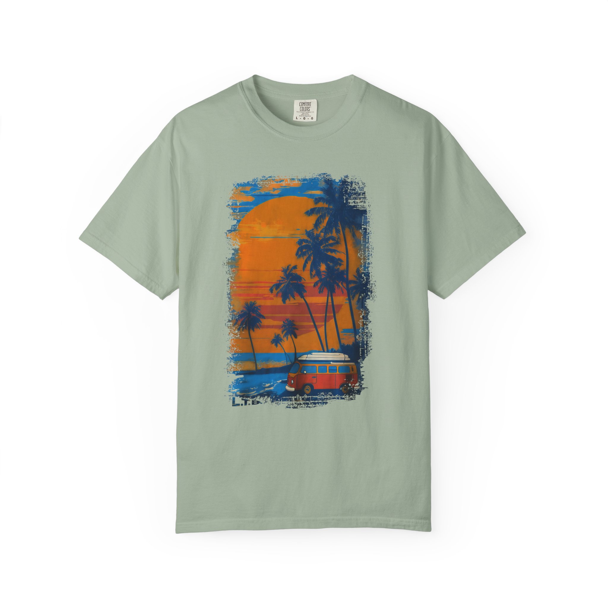 Sunset Beach Van Graphic Tee | Retro Coastal Palm Art T-Shirt - Image 4