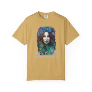 Artistic Floral Unisex T-shirt, Life is art, make it beautiful, flowers bloom her calm beautiful face, Graphic Tee, Women's Fashion, t0