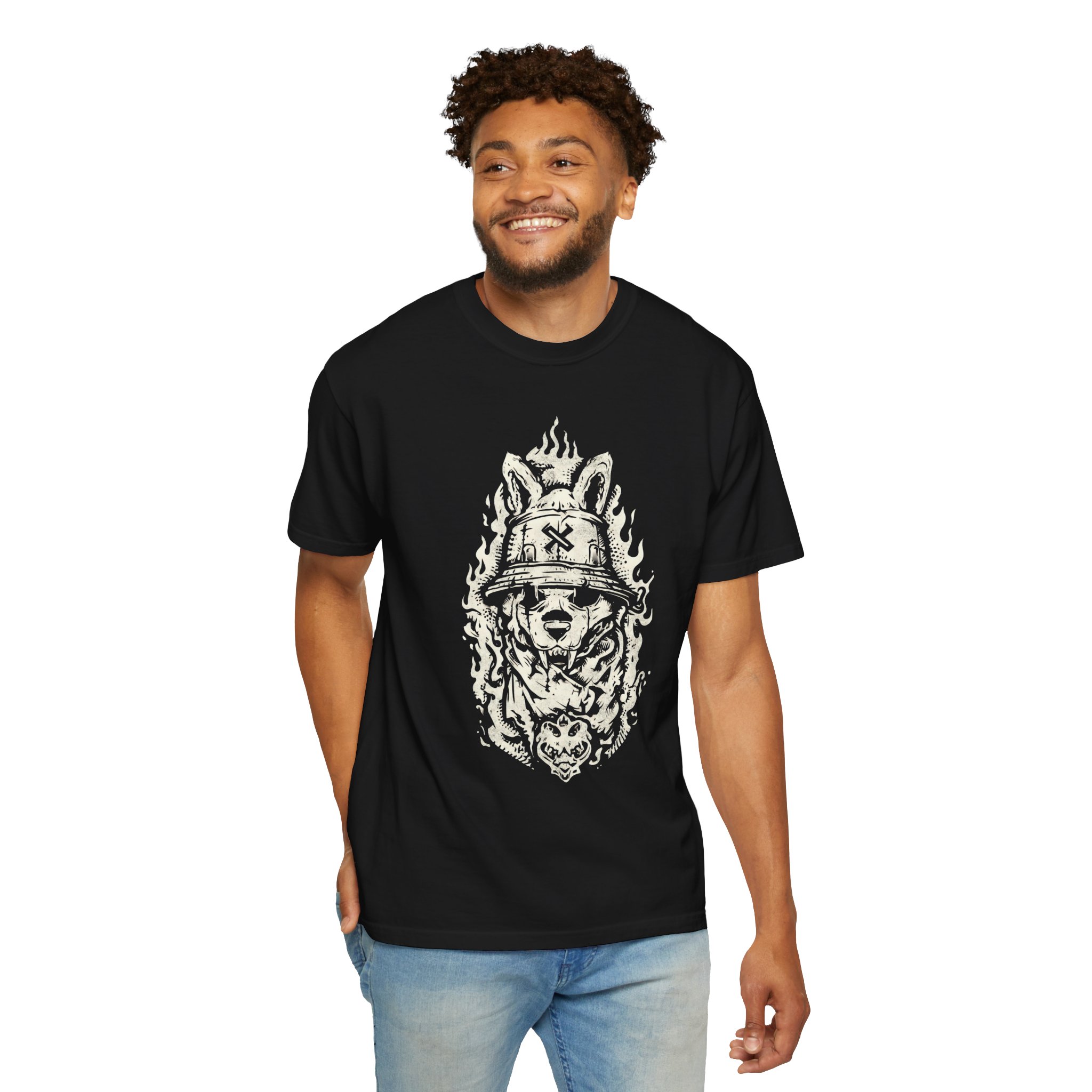 Hellhound Warrior T-Shirt – Gothic Dog Graphic Tee for Dark Streetwear Fans - Image 2