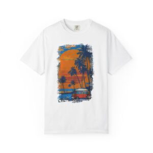 Sunset Beach Van Graphic Tee | Retro Coastal Palm Art T-Shirt