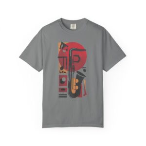 Abstract Saxophone Graphic T-Shirt — Vintage Jazz Music Tee