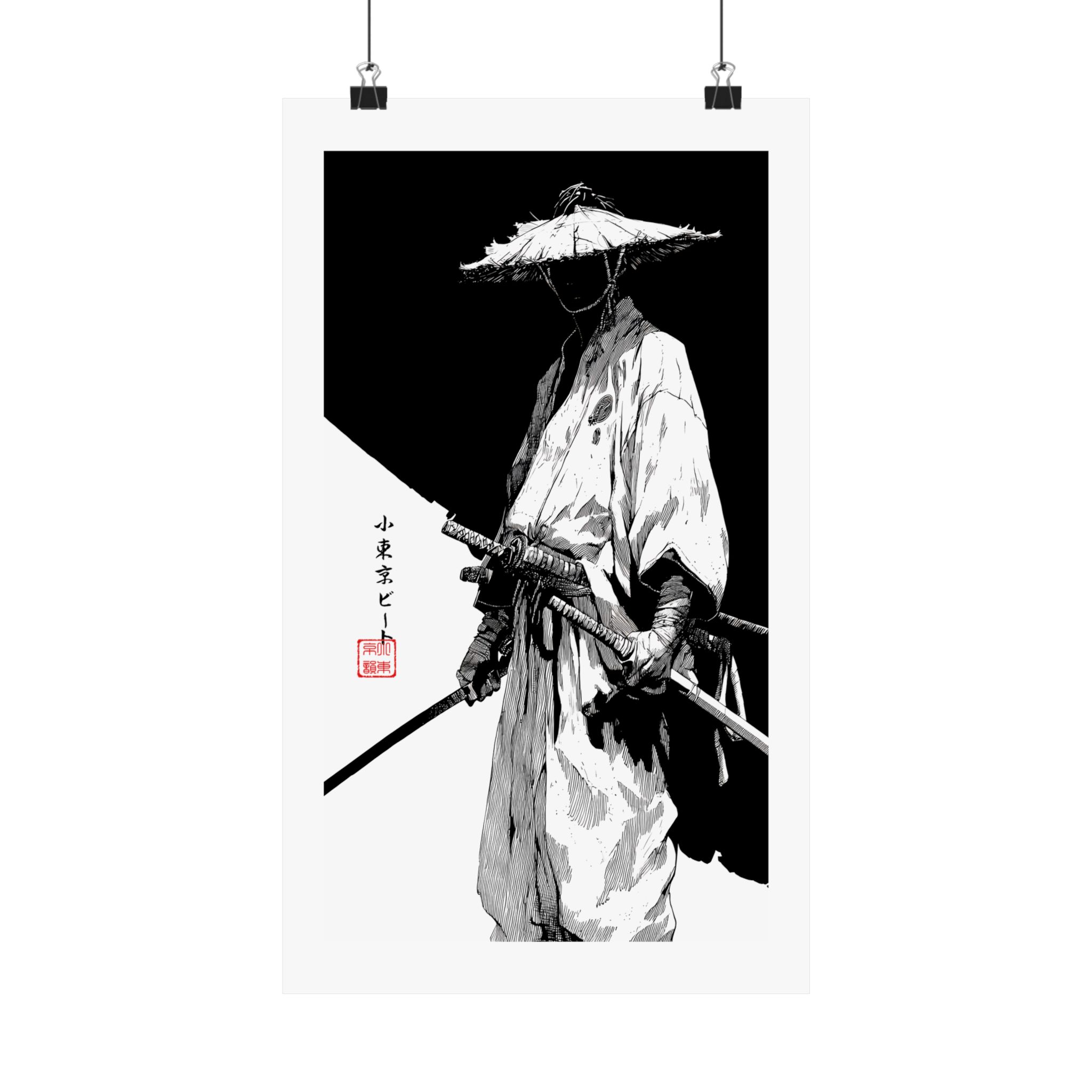 Samurai Warrior Matte Poster — Monochrome Japanese Sword Art Print - Image 2