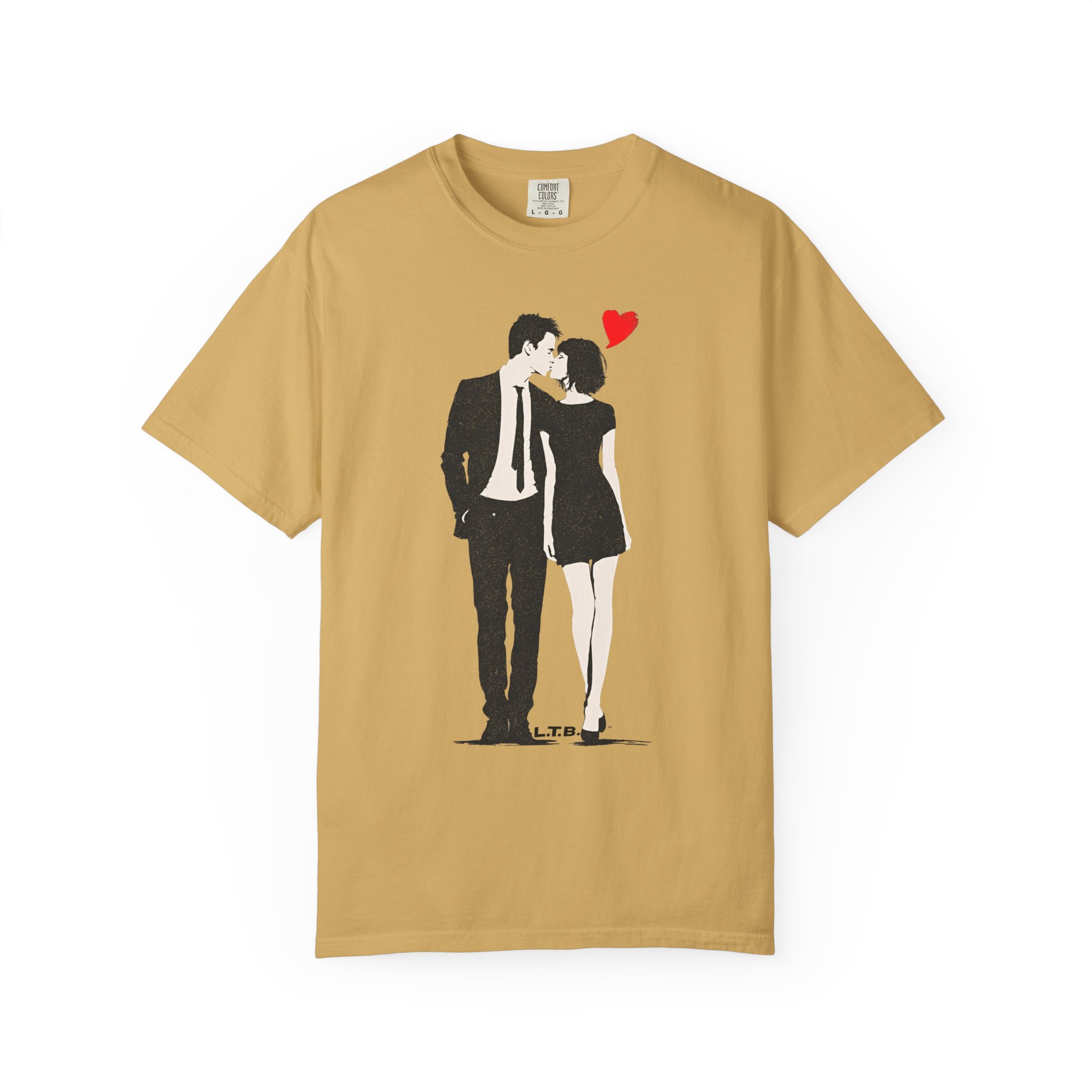 Couple Kiss T-Shirt — Retro Silhouette with Red Heart (Valentine’s Day, Romantic Tee) - Image 4