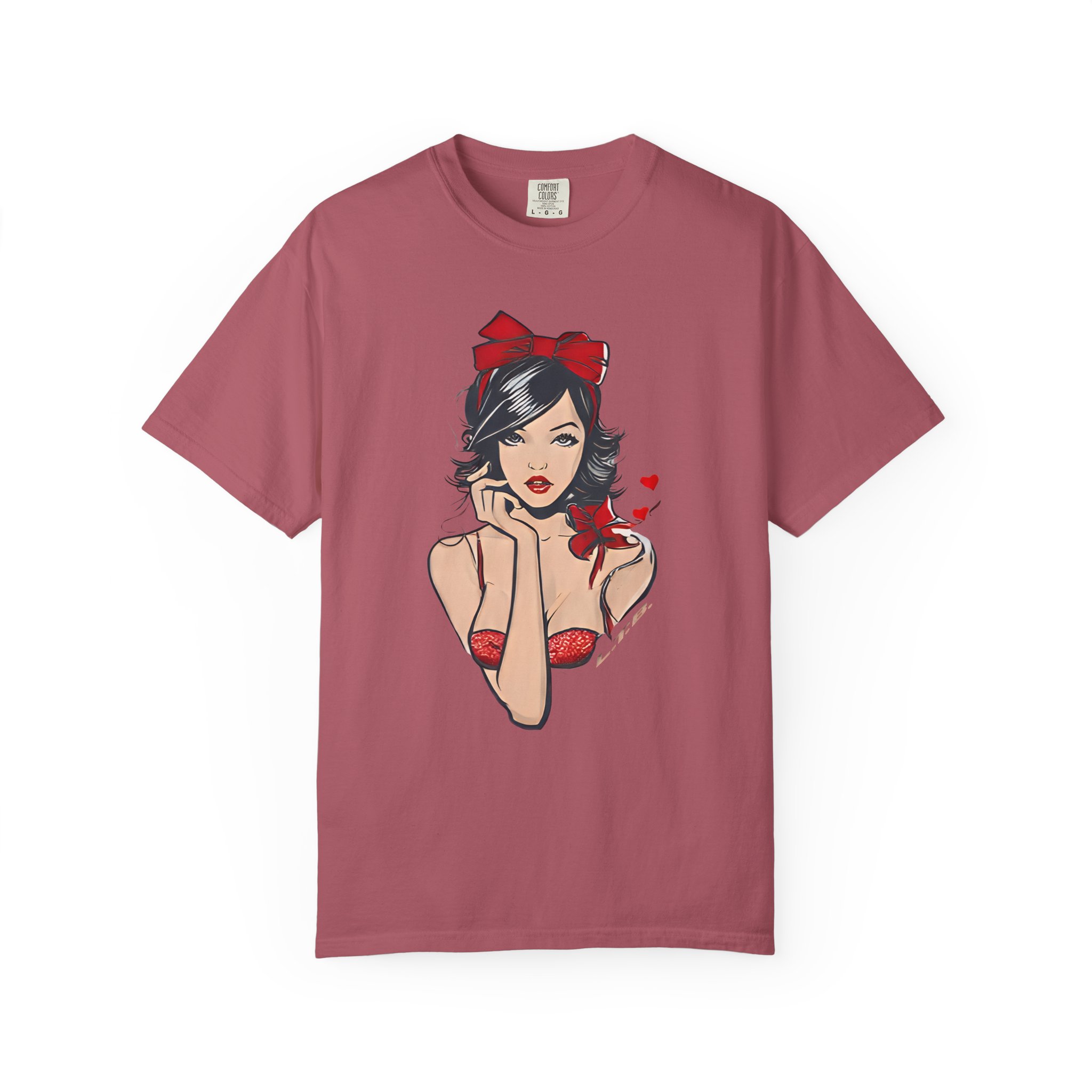 Valentine Pin-Up Girl Tee – Retro Romantic Vintage Art with Red Ribbon T-Shirt - Image 14
