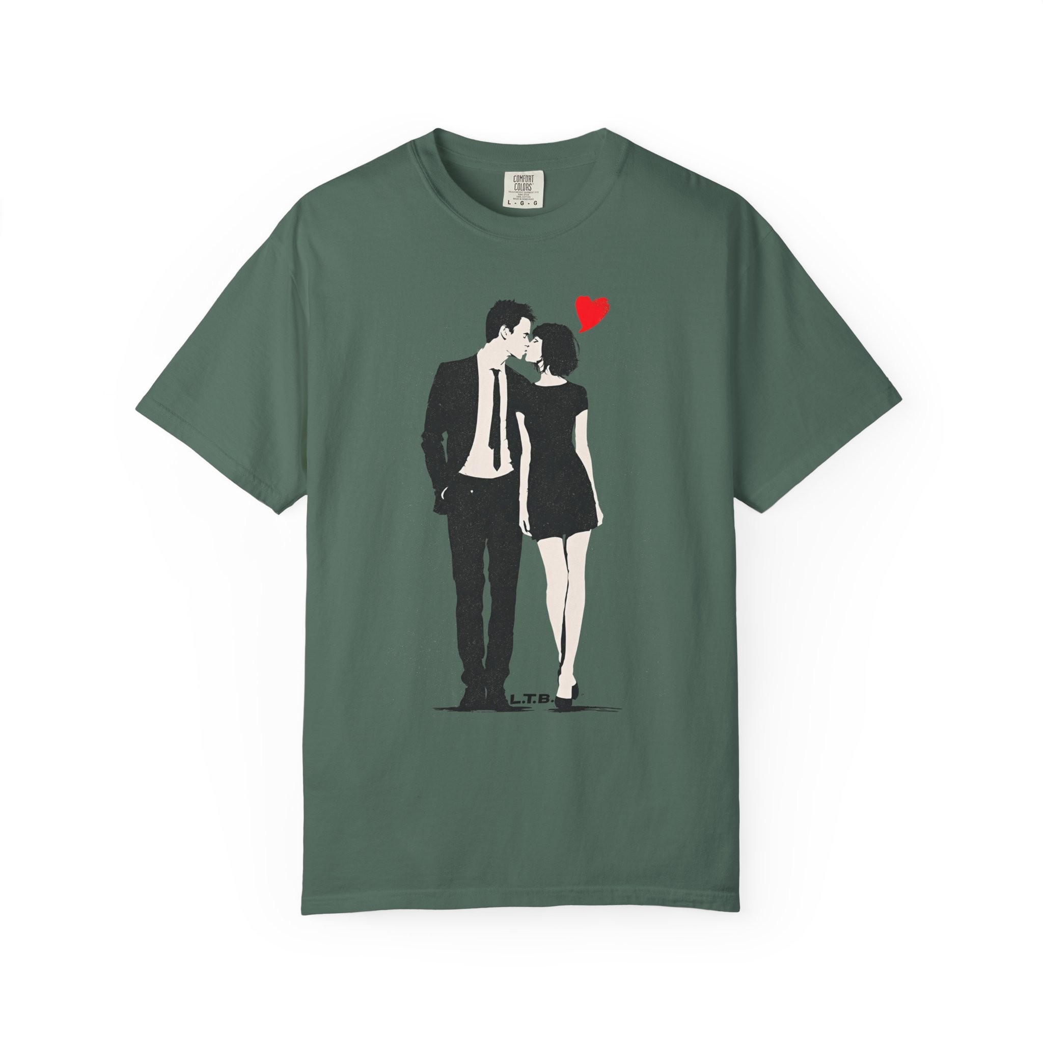 Couple Kiss T-Shirt — Retro Silhouette with Red Heart (Valentine’s Day, Romantic Tee) - Image 7