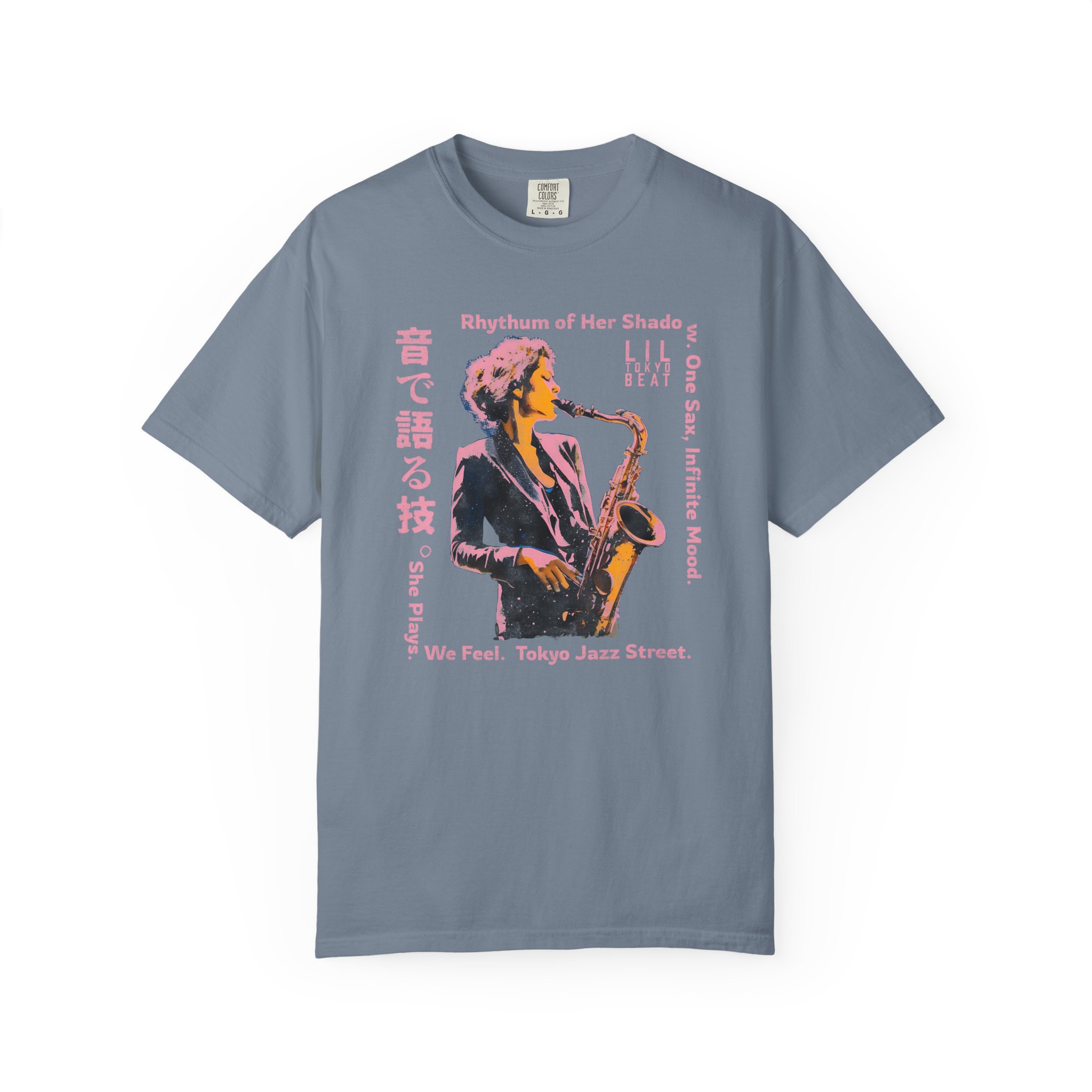 Saxophone Graphic Tee, Unisex Jazz T-shirt, Tokyo Urban Music Shirt, Japanese Design Top, Garment-Dyed Cotton Clothing, t0 - Image 3