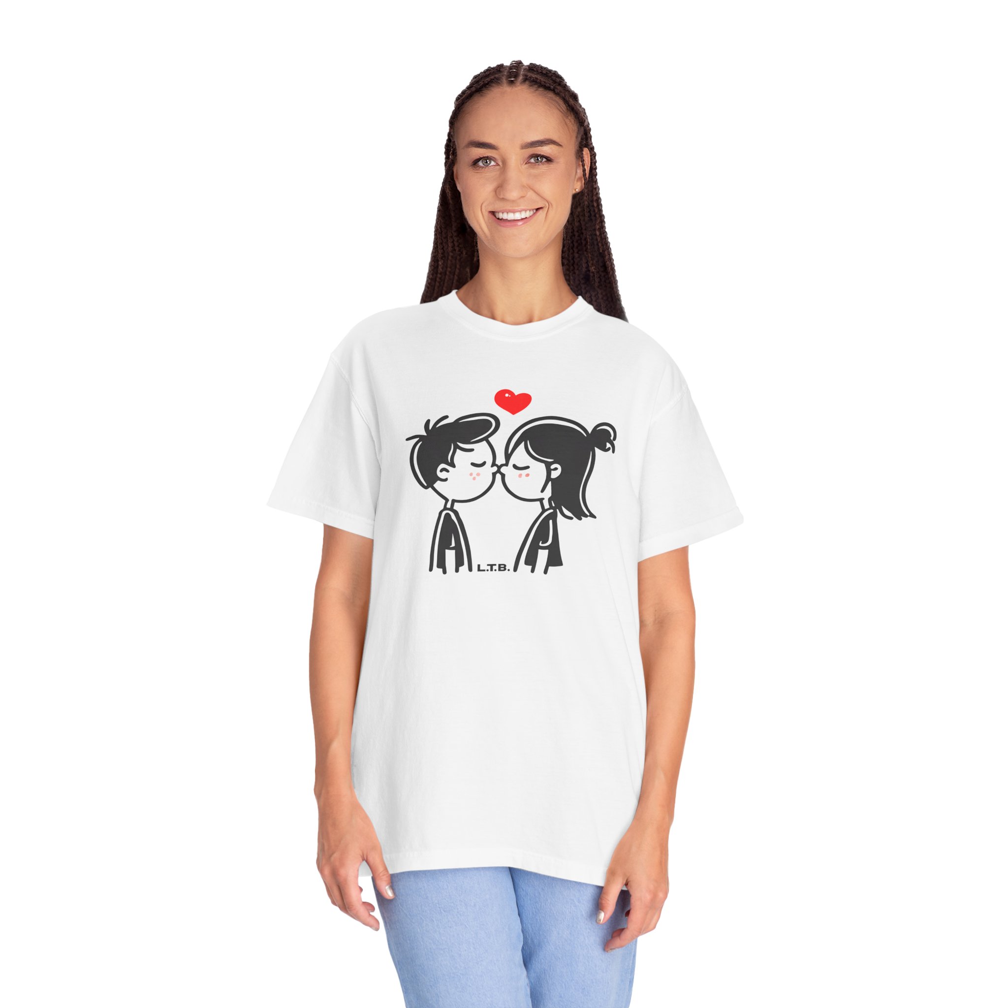 Cute Couple Near Kiss T-Shirt – Minimal Valentine Love Graphic Tee - Image 2