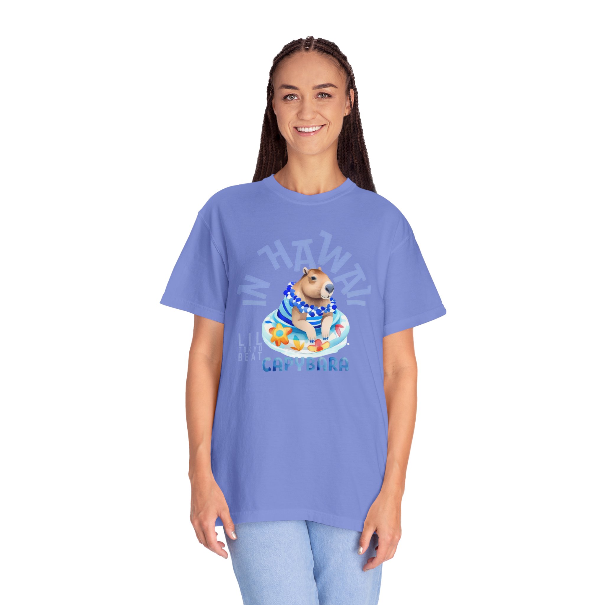 Capybara in Hawaii Unisex T-shirt - Cute Pool Float Graphic Tee, Lil Tokyo Beat Tropical Shirt, Summer Animal Top, Beach Vacation Apparel, t7 - Image 2
