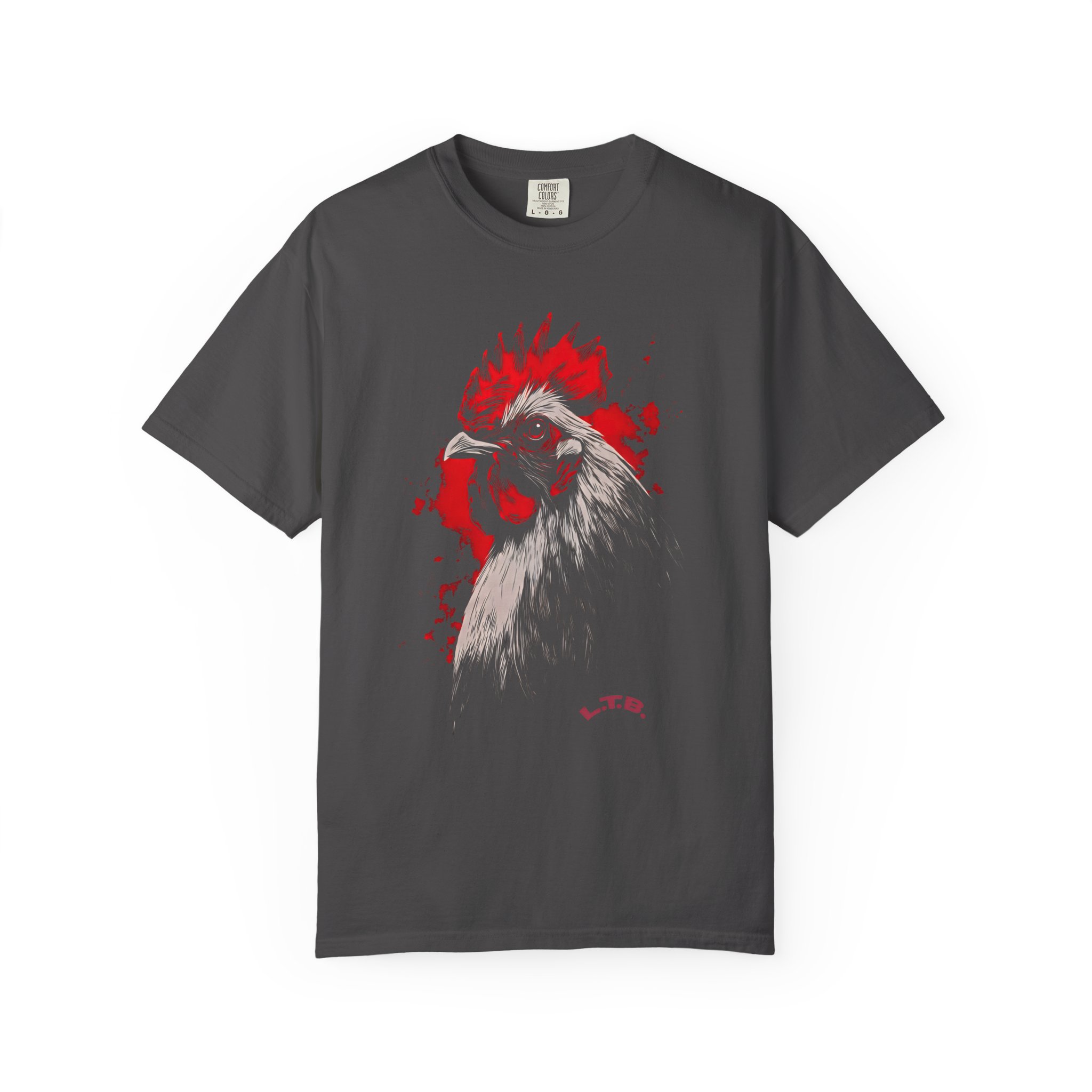 Rooster Portrait T-Shirt — Bold Red & White Farm Chicken Graphic Tee - Image 3