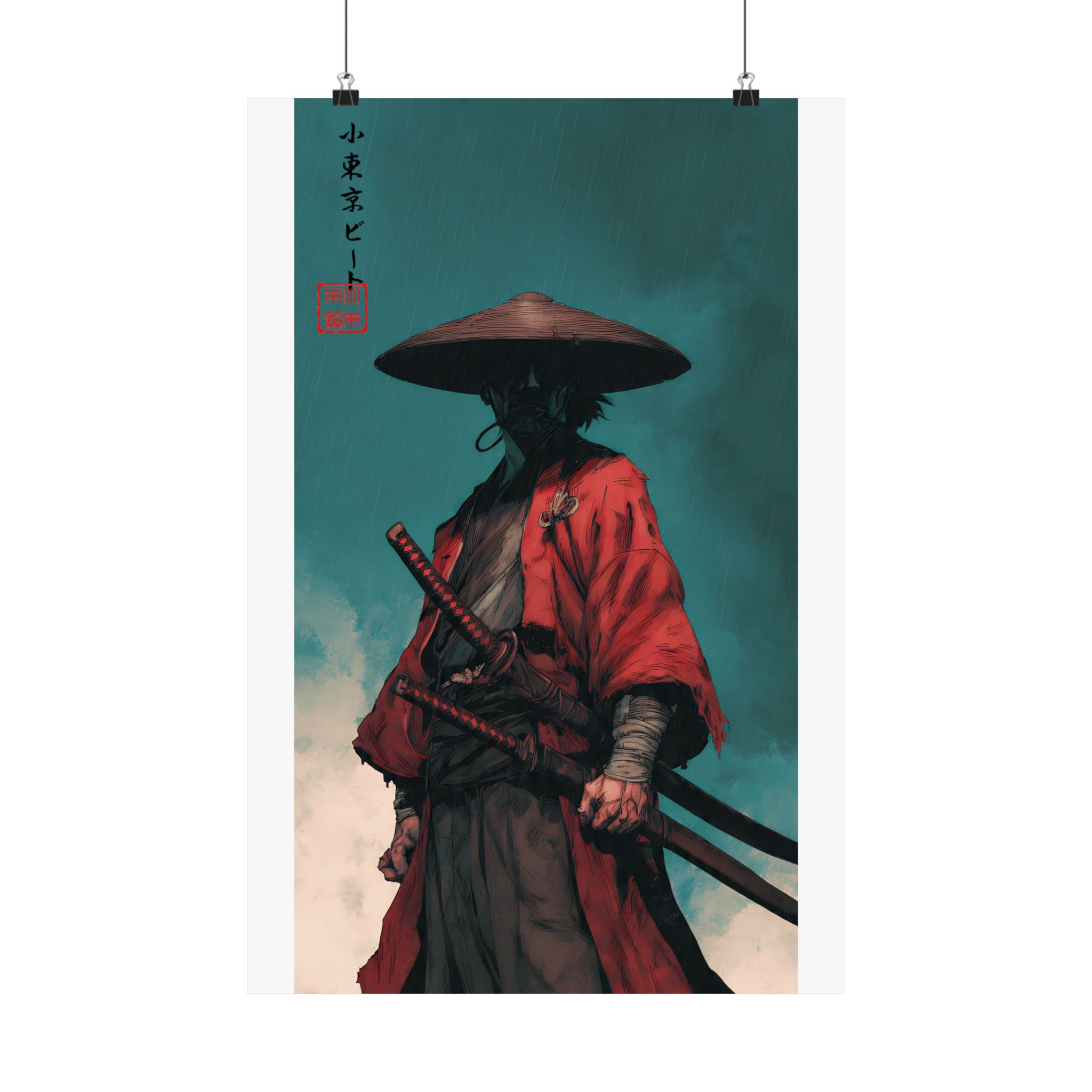Red Ronin Samurai Poster — Rain-Soaked Warrior Art Print - Image 7