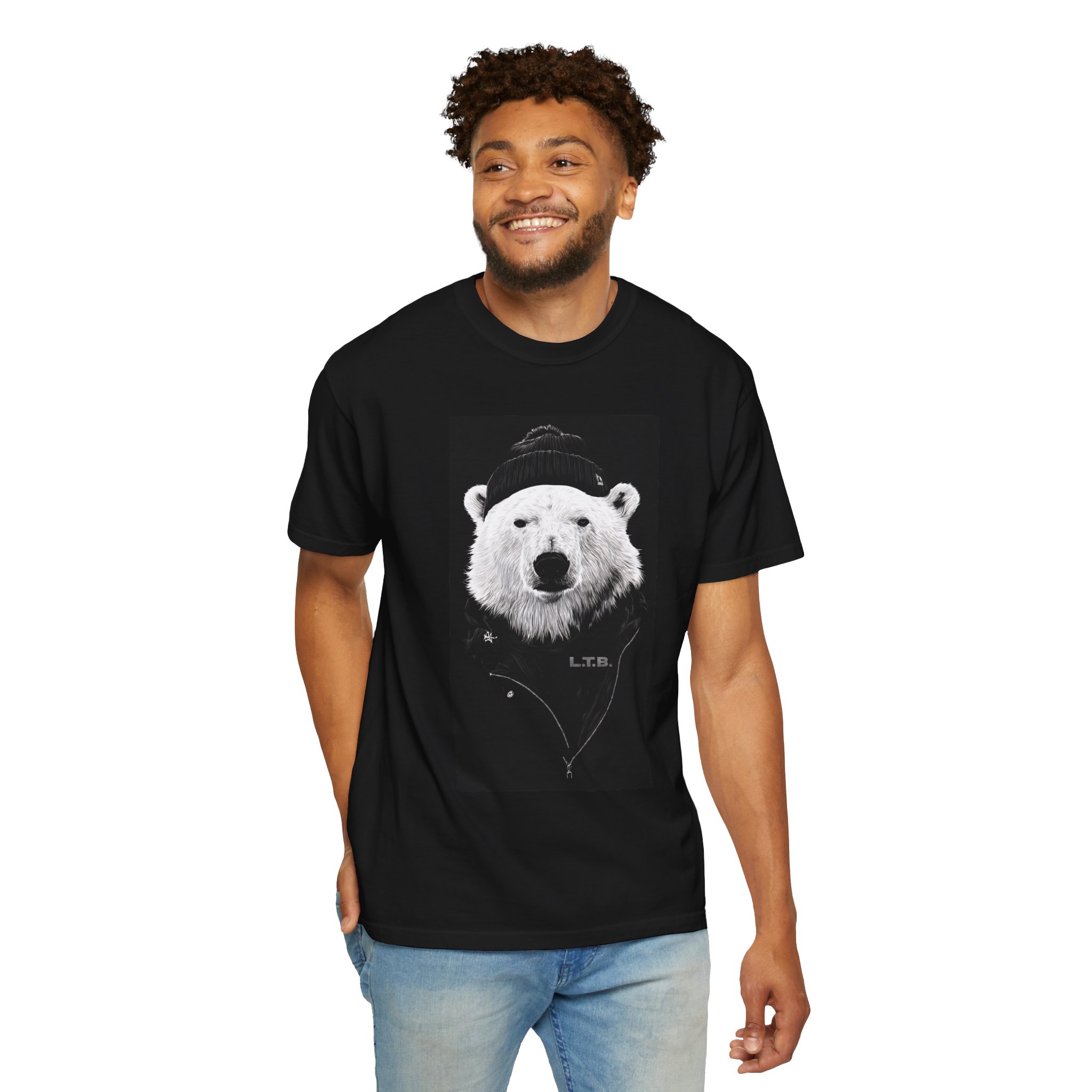 Polar Bear Portrait T-Shirt — Bear in Beanie Graphic Tee - Image 2