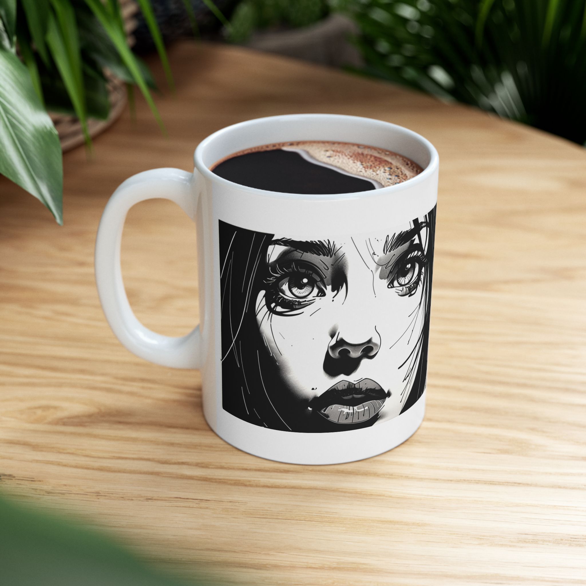 Young Female Face, Black and White, Artistic Ceramic Mug with Inspirational Quote, Unique Coffee Cup, Gift for Friends, - Image 5